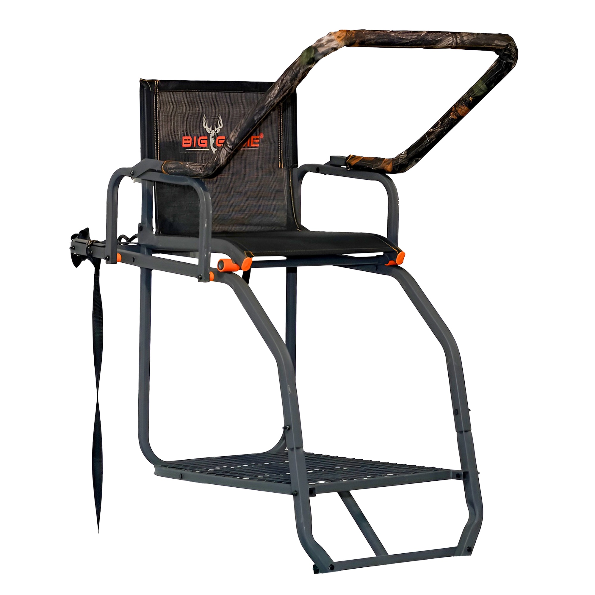 BIG GAME  Striker XL 17.5 Feet Ladder Treestand with Flip-Back Seat and Rail Black