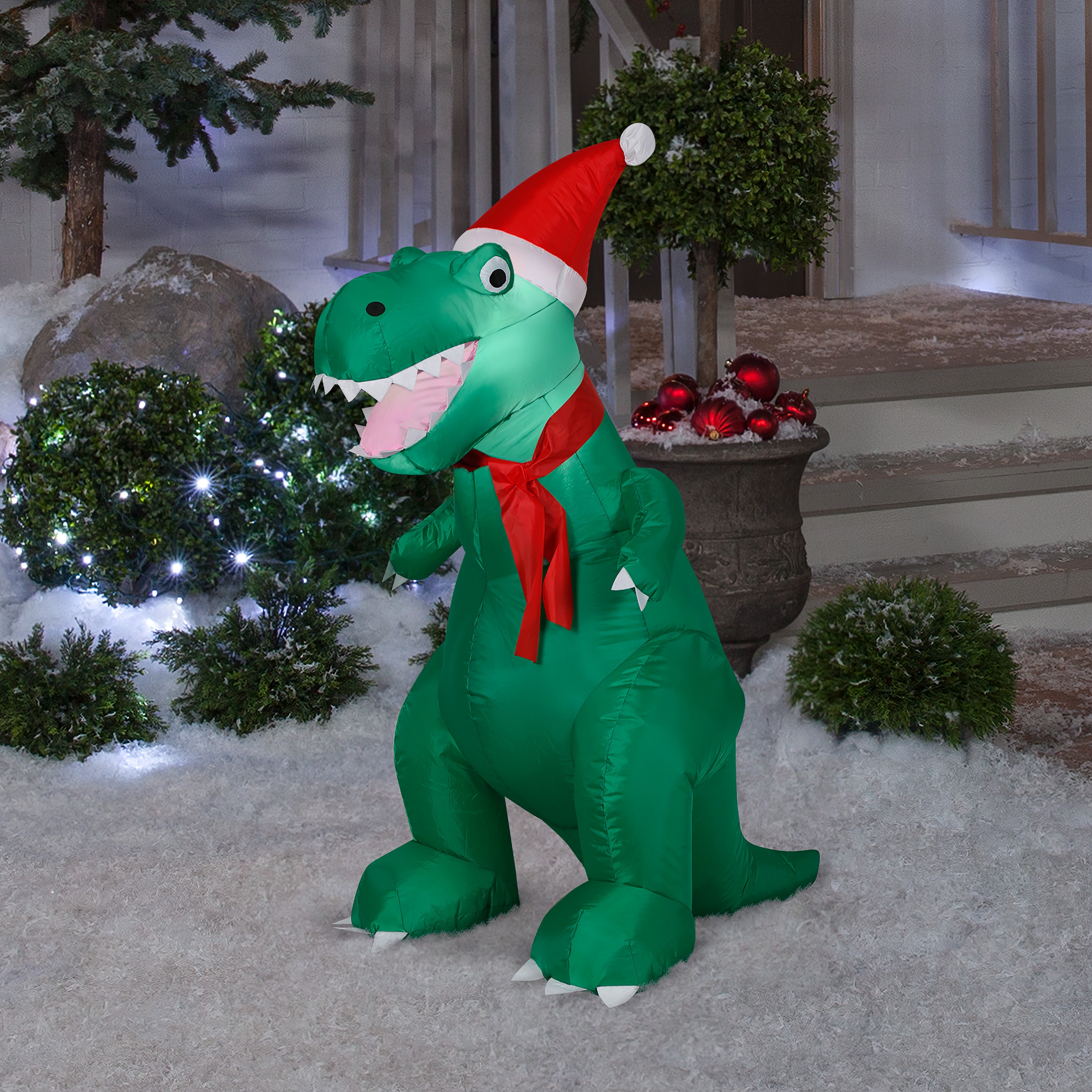 Gemmy Airblown T-Rex 3.51-ft Lighted Dinosaur Christmas Inflatable in ...