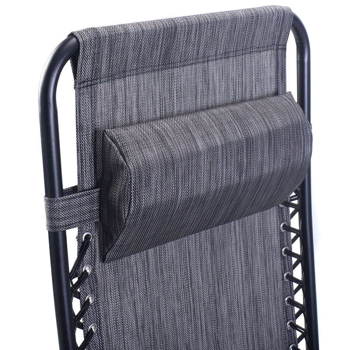 WELLFOR Zero Gravity Chairs Set of 2 Black Steel Frame Stationary Zero Gravity Chair with Gray Sling Seat
