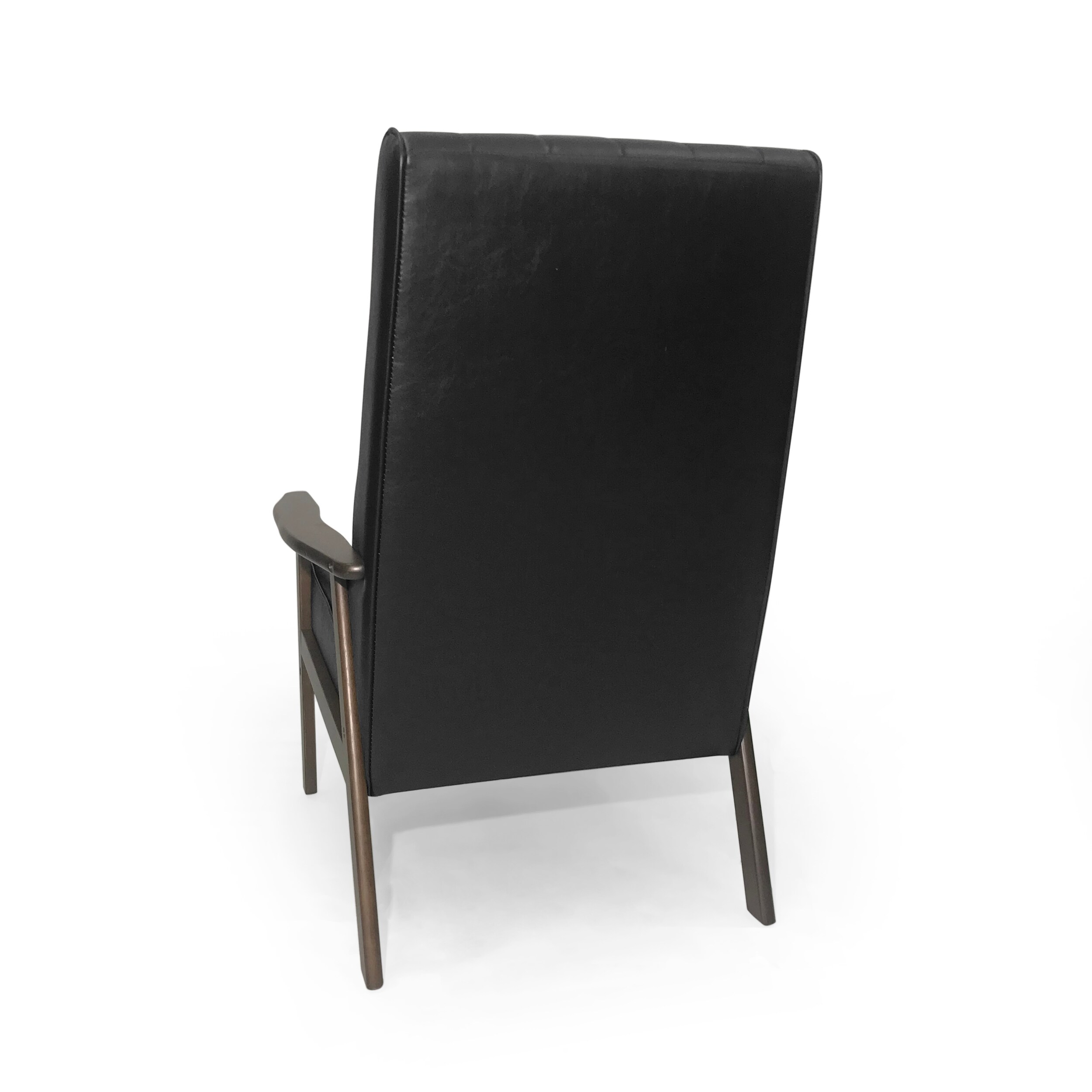 Matte Black Faux Leather and Wood Mid-Century Modern Accent Chair