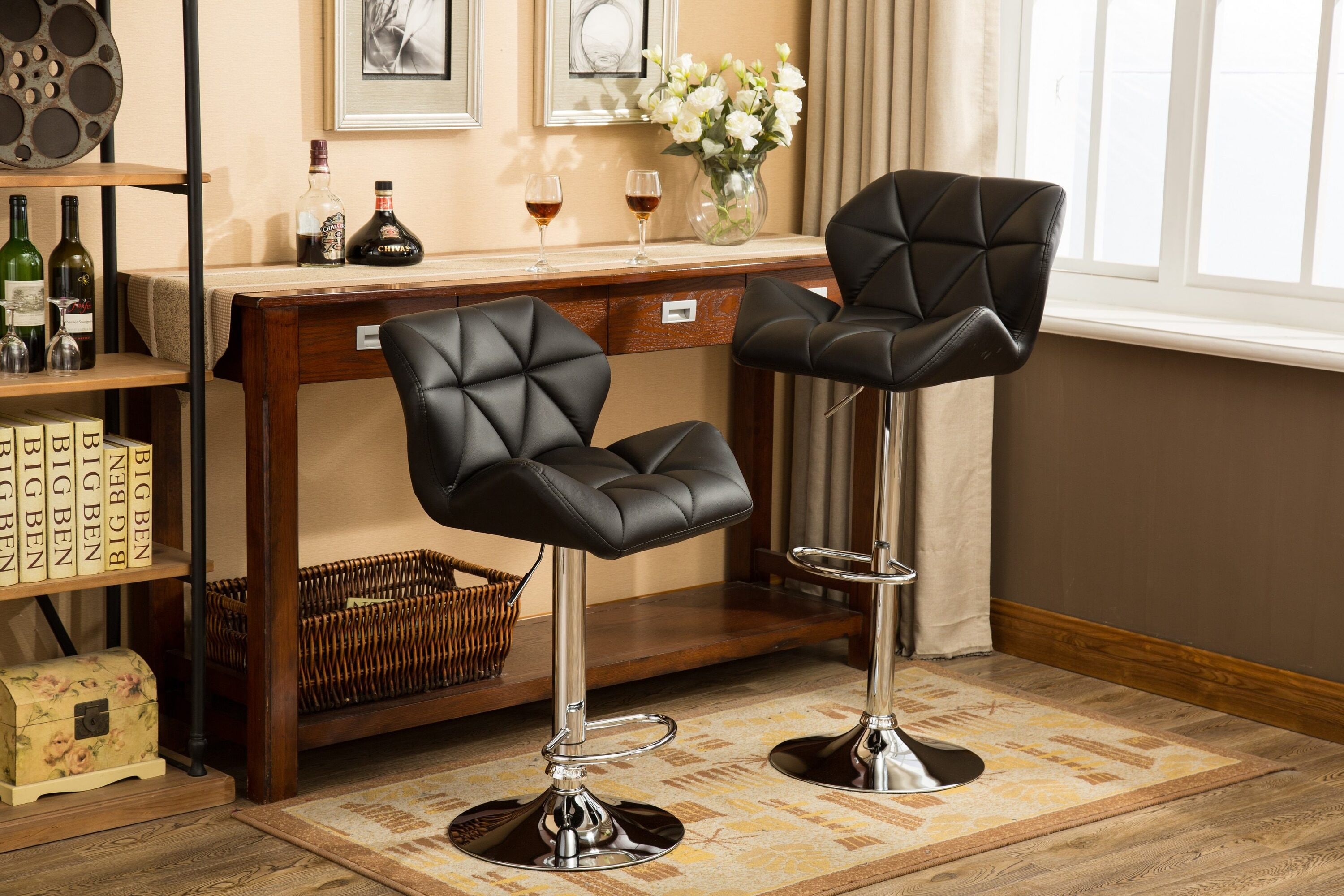 Dexmalle T2574P164864 Set of 2 Black Contemporary Tufted Adjustable Height Hidraulic Bar Stools