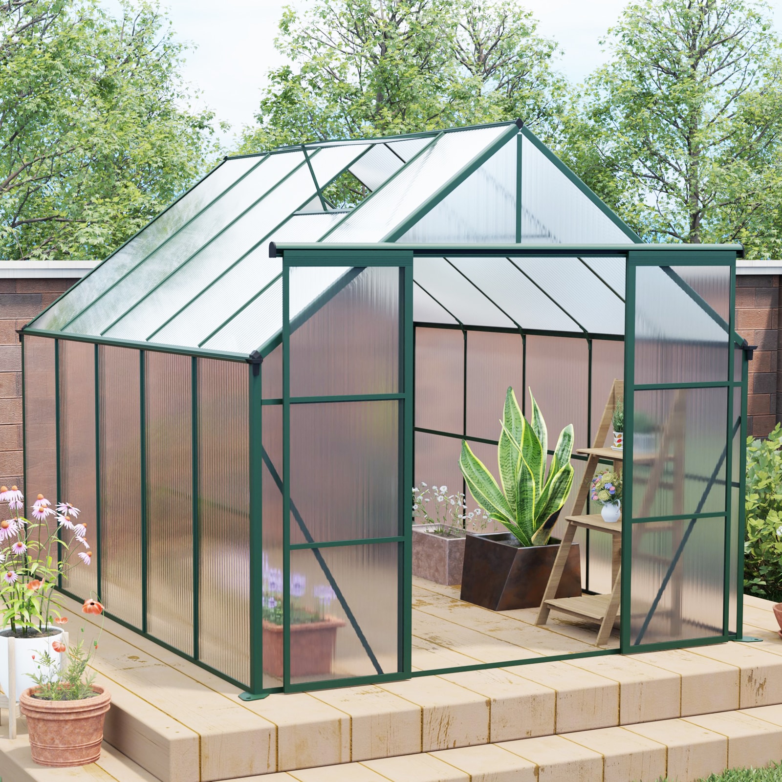 Mondawe MD-TP17-AAK 10.1-ft L x 7.87-ft W x 7.45-ft H Green Greenhouse Kit