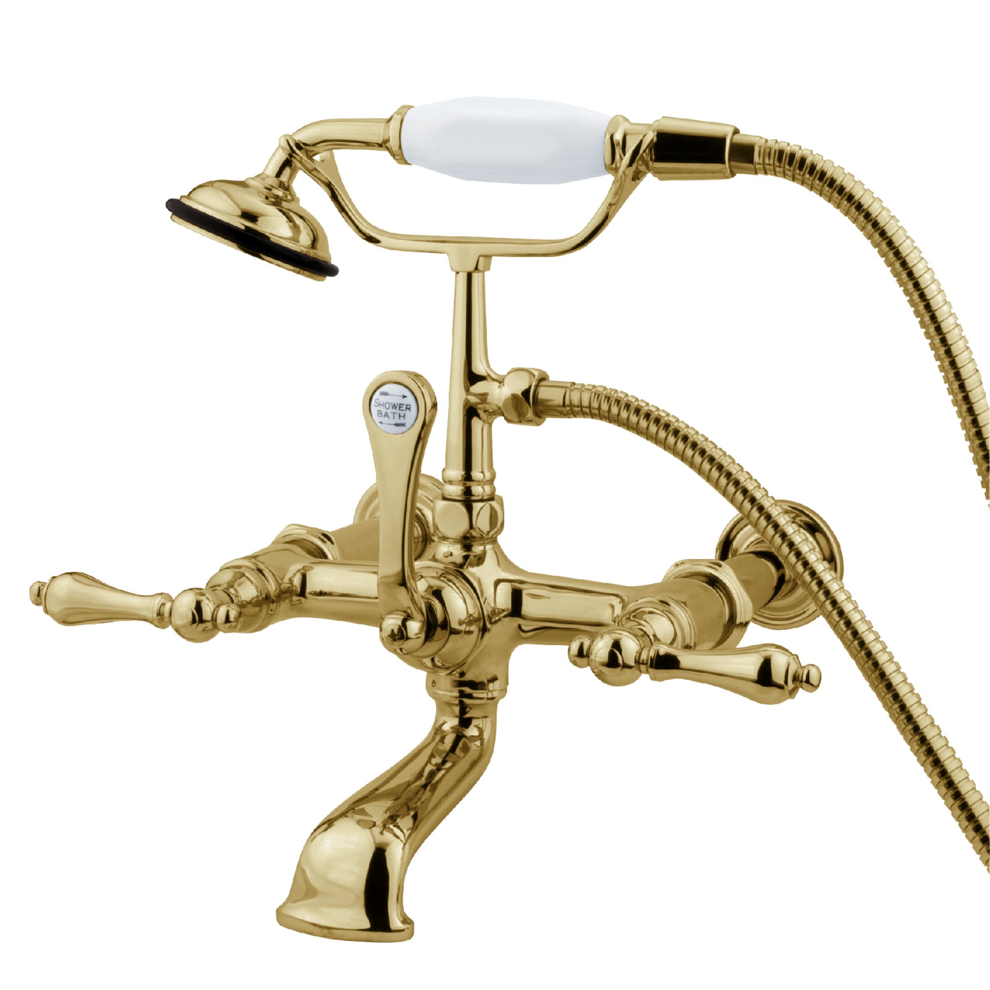 Kingston Brass WLCC541T2 Vintage Polished brass 3-handle Wall-mount Low-arc Bathtub Faucet with Hand Shower ( Valve Included )