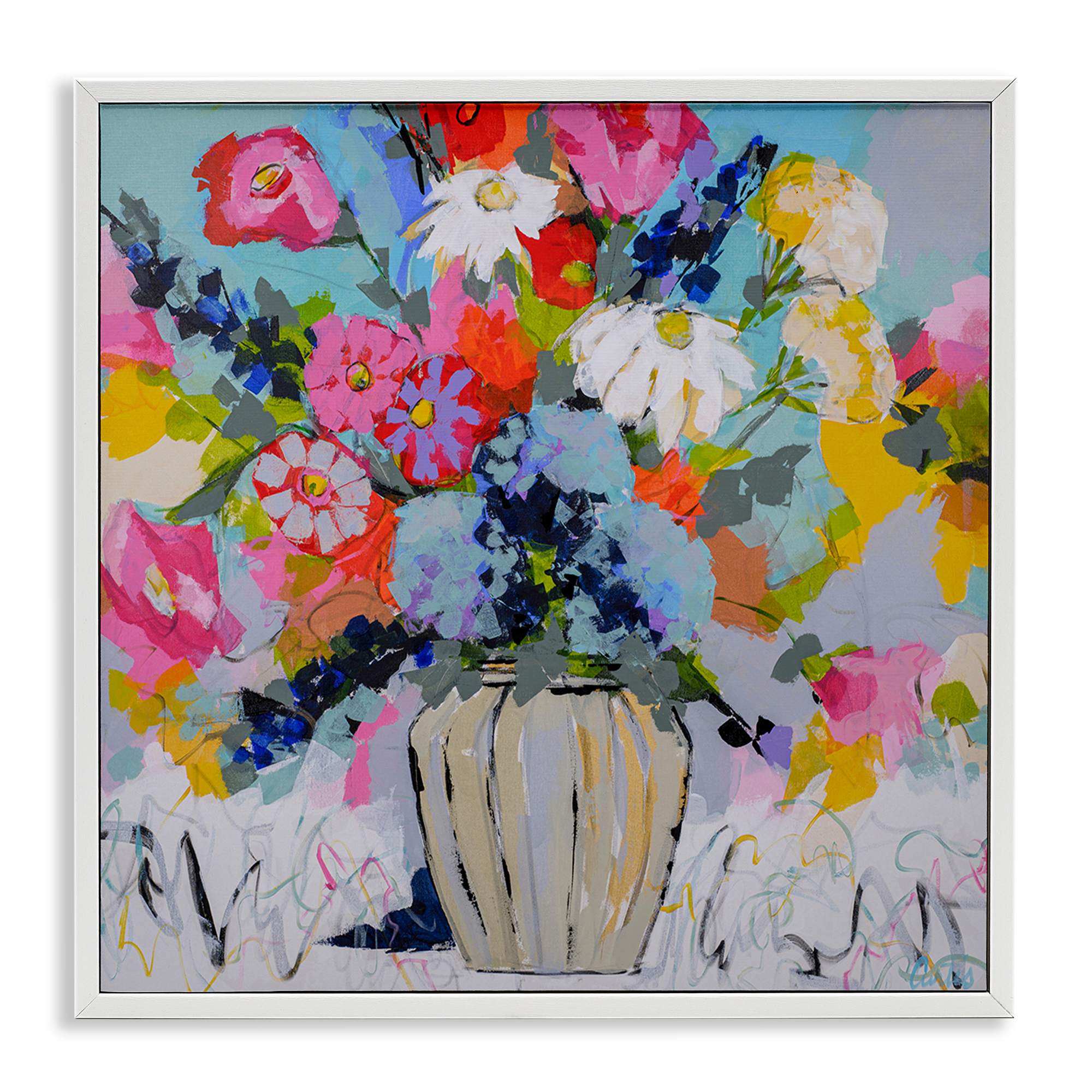 Stupell Industries BS-788-WFR-12X12 Modern Bright Bouquet White Framed Giclee Art By Joan Curtis 12 x 12