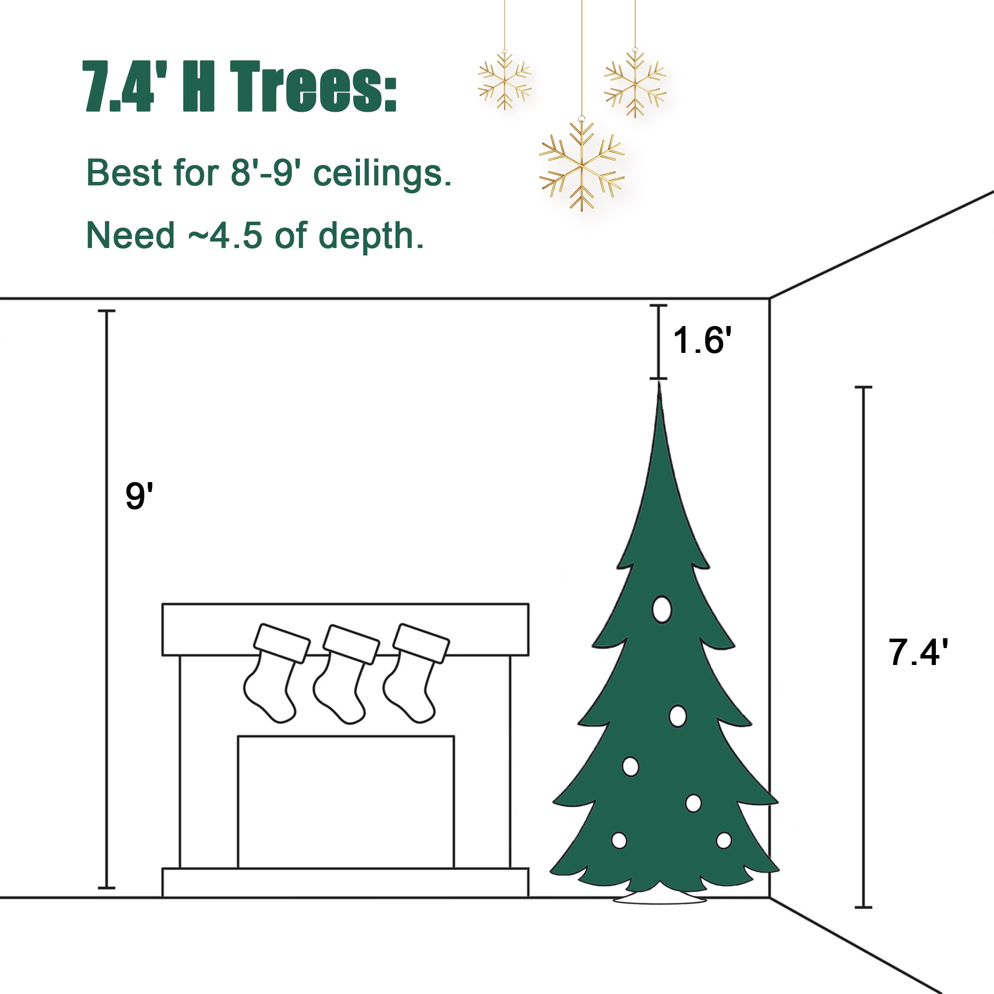 7.4ft Slim Flocked Green PVC Christmas Tree with Metal Stand
