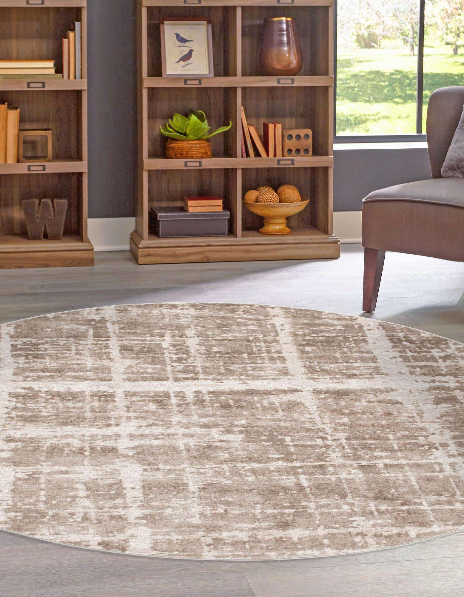 Unique Loom 3186823 Jill Zarin Uptown 5 x 5 (ft) Loomed Polypropylene Light Brown Round Indoor Stripe Area rug