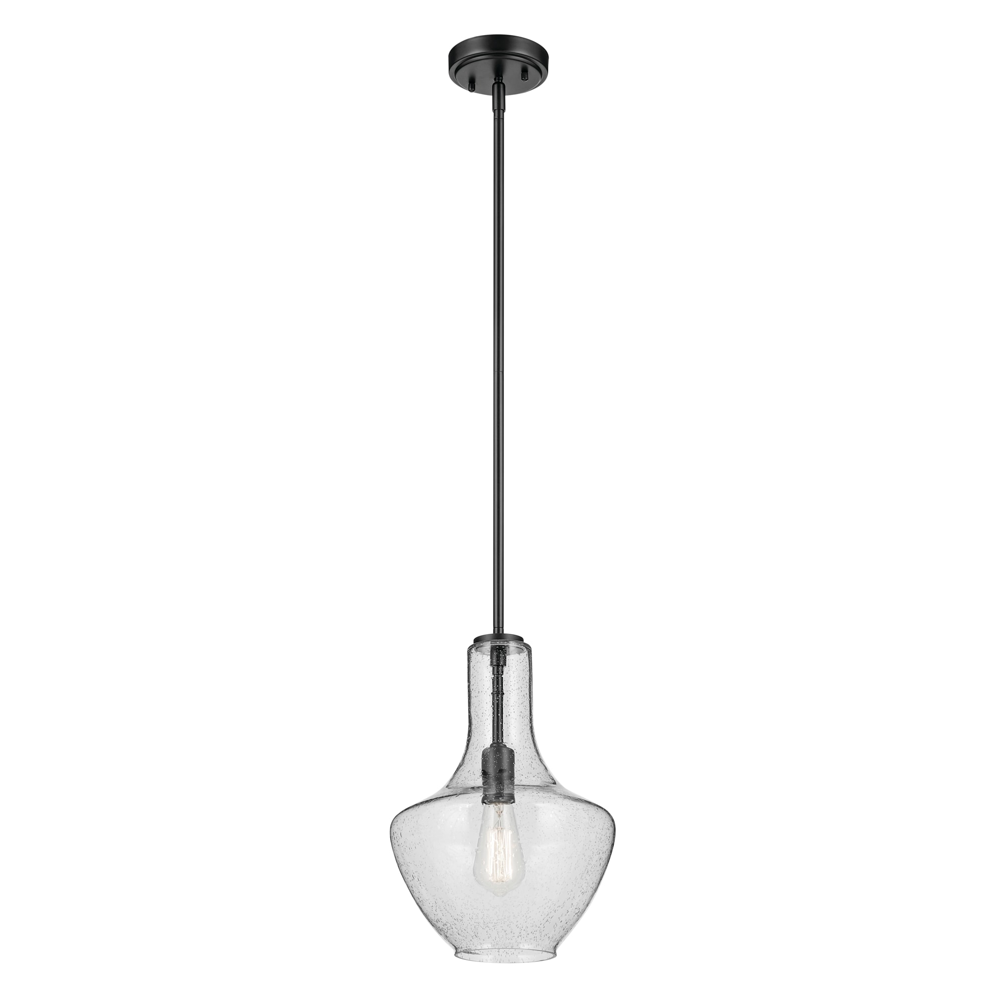 Kichler 42141BKCS Everly 1 -Light Black Modern/contemporary Seeded glass Teardrop Medium Hanging Pendant light