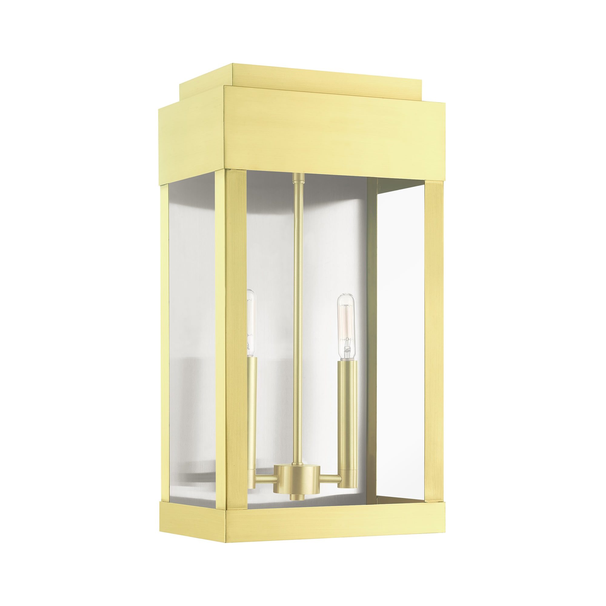Satin Brass 2-Light Dimmable Outdoor Wall Lantern