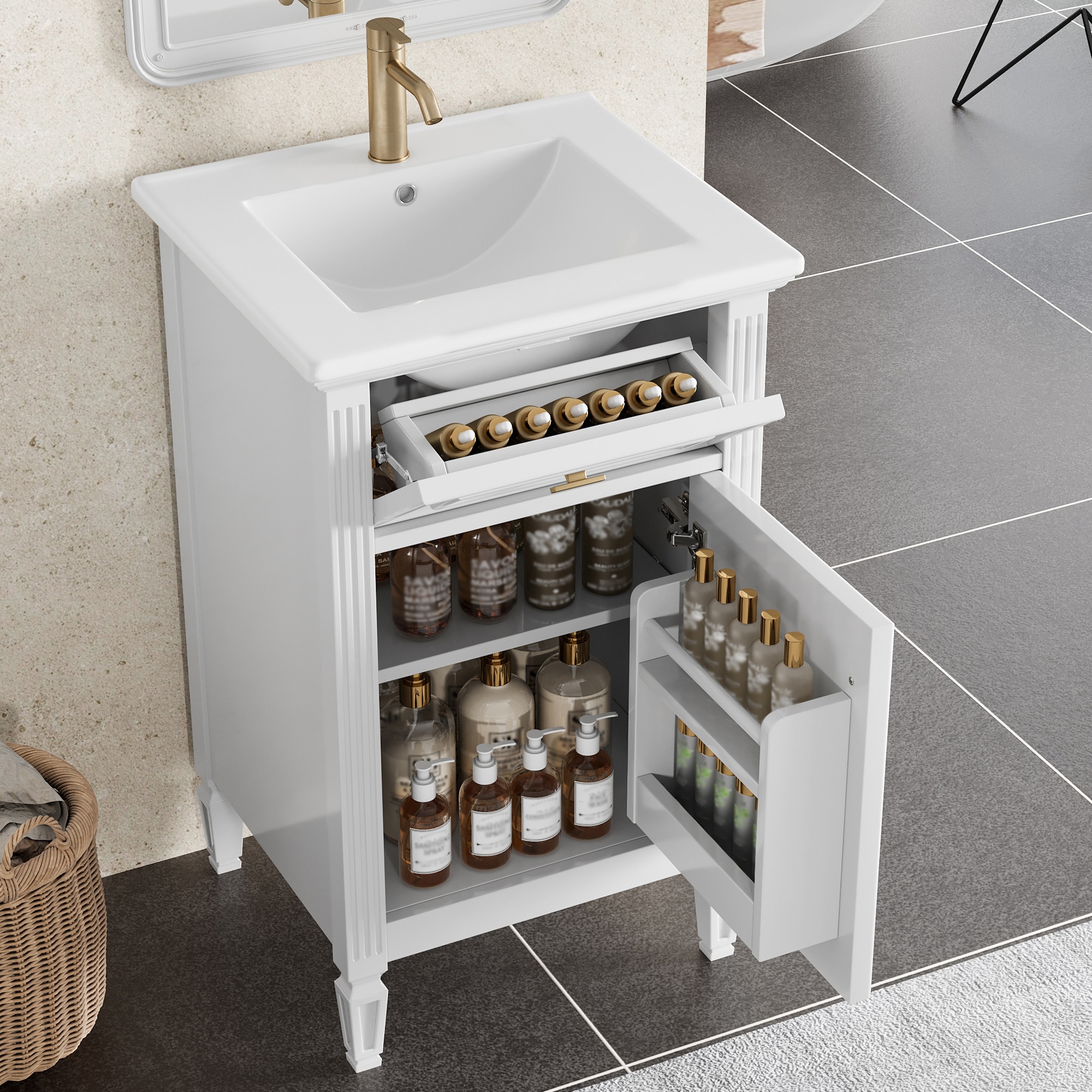 FAVSH Freestanding White 20-in Single Sink Bathroom Vanity with White Ceramic Top Assembly Required Soft Close Adjustable Shelf #LYON-N725P269693K