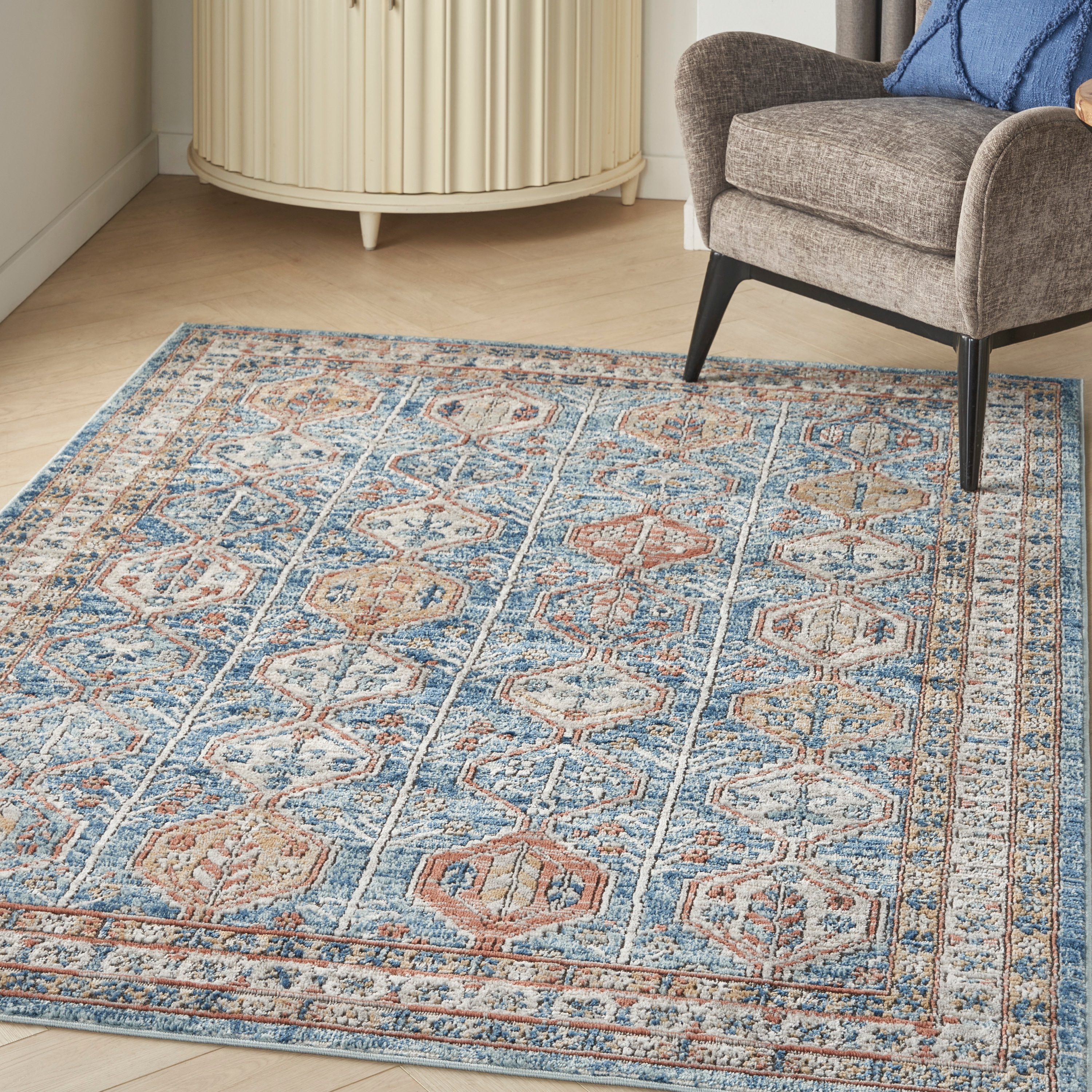 Nourison 099446826398 Concerto 4 x 6 (ft) Loomed Polypropylene Blue/Ivory Rectangular Indoor Tribal Area rug