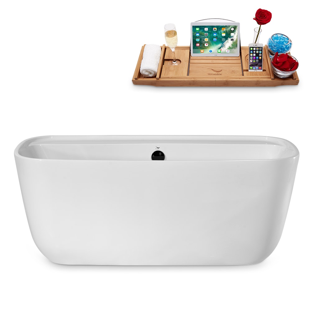 Streamline N2060BL 29.5-in x 59.1-in Glossy White Acrylic Oval Freestanding Soaking bathtub with Drain ( Center Drain )