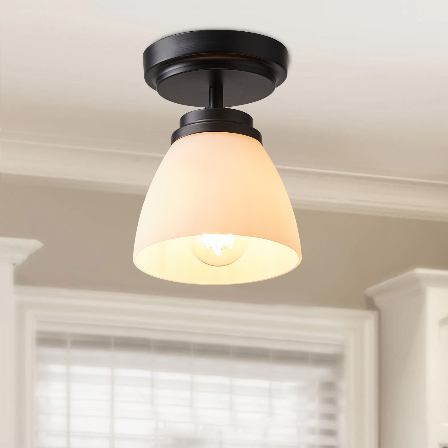 Aiwen NW-180021 1 -Light 5.9-in Black Semi Flush Mount Light ENERGY STAR Certified