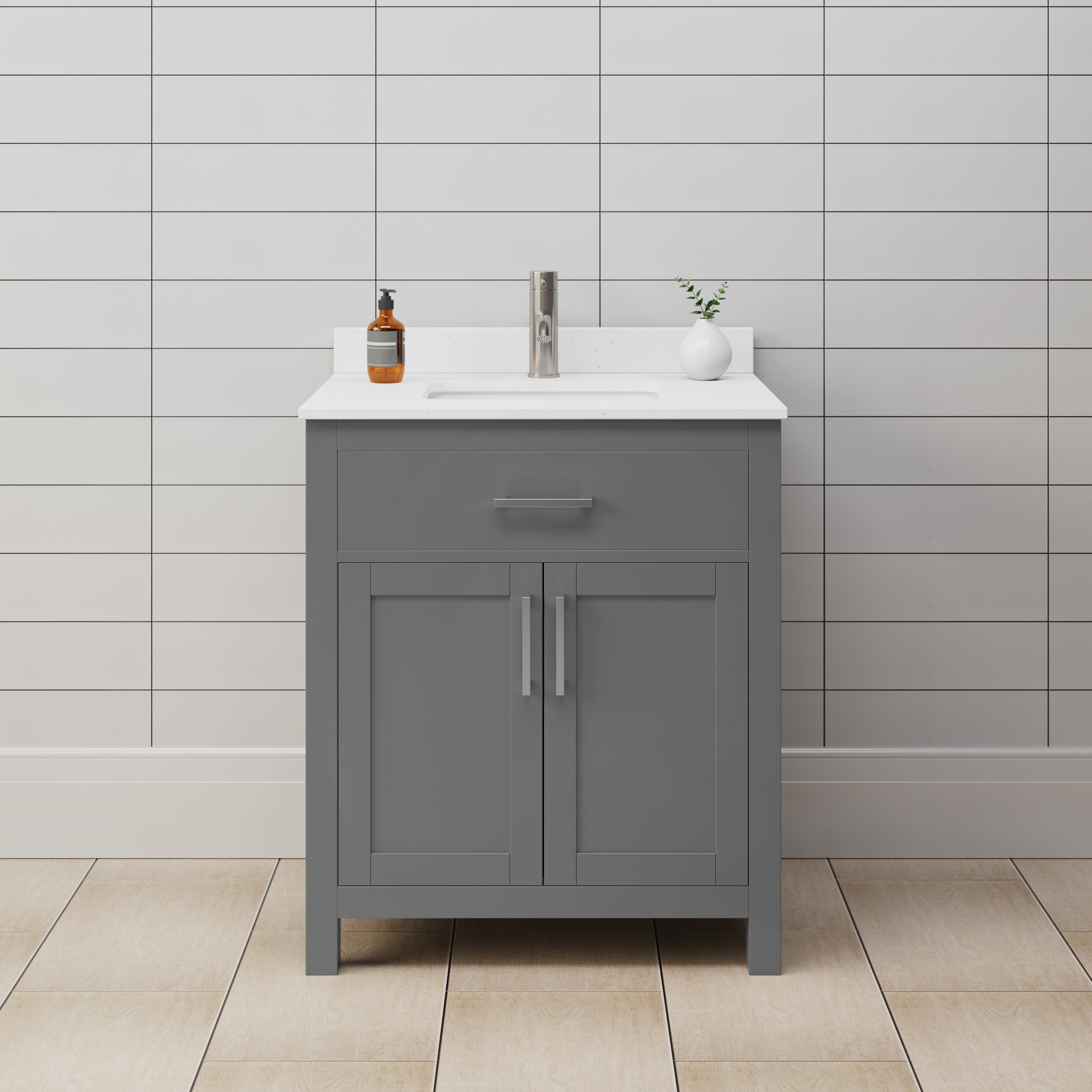 Wyndham Collection WCG242430SKGWCUNSMXX Beckett 30-in Dark Gray with Brushed Nickel Trim Undermount Single sink Bathroom Vanity with White Cultured Marble Cultured marble Top
