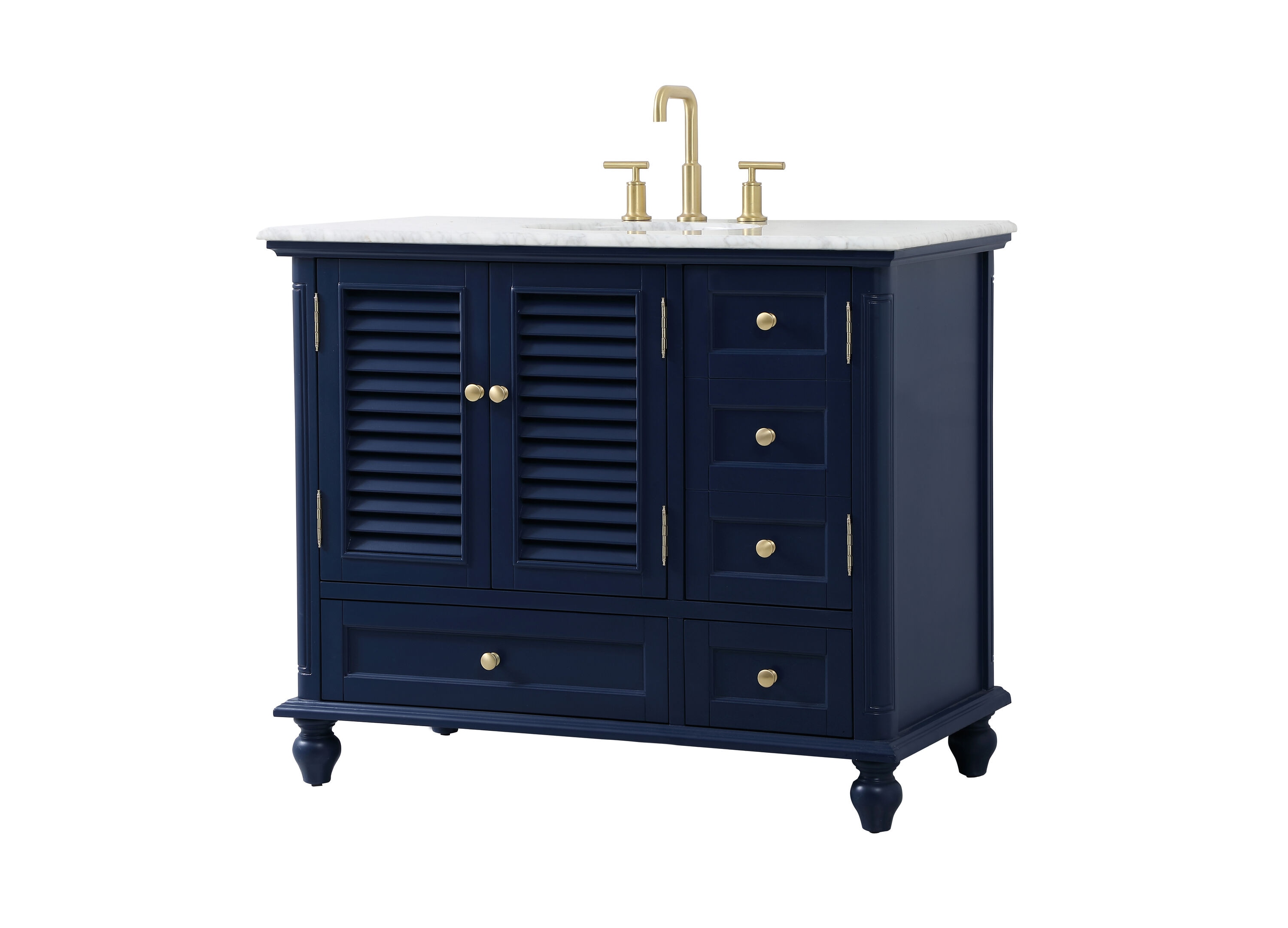 Rhodes 42" Blue Solid Wood Single Bathroom Vanity with Marble Top