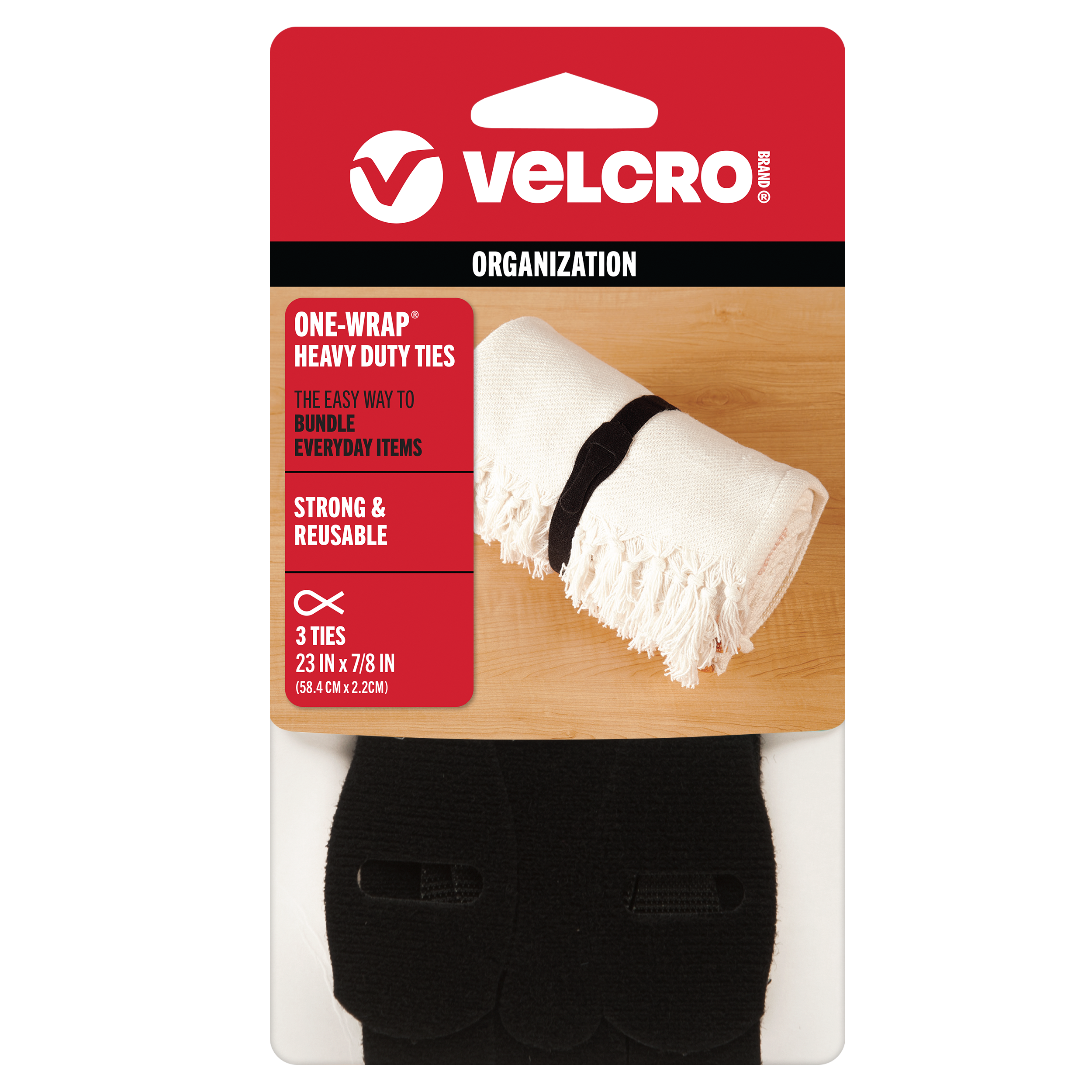 VELCRO Brand 90700 23 Inch Black Hooks ONE-WRAP Ties 23in x 7/8in Ties Black Hook loop fastener 3 -Pack