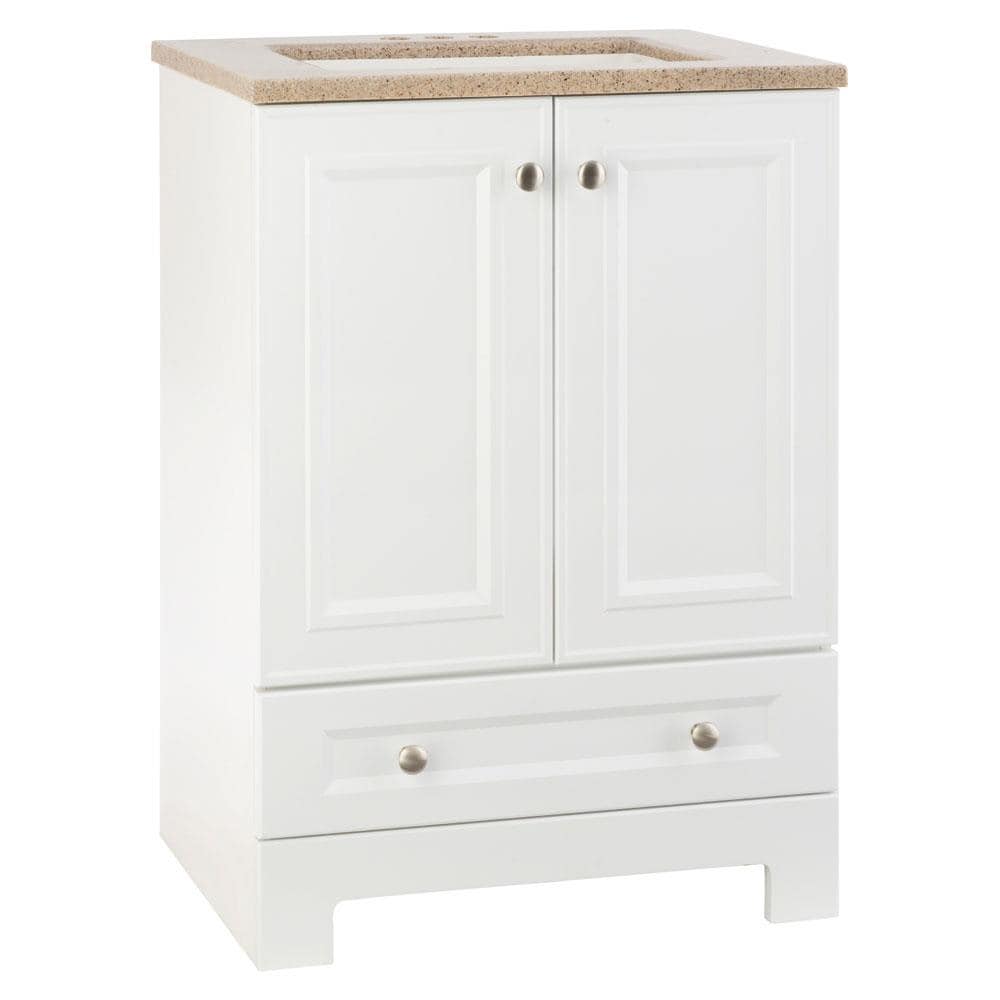 Style Selections CBD124-SS Emberlin 24-in White Single Sink Bathroom Vanity with Cappuccino Solid Surface Top