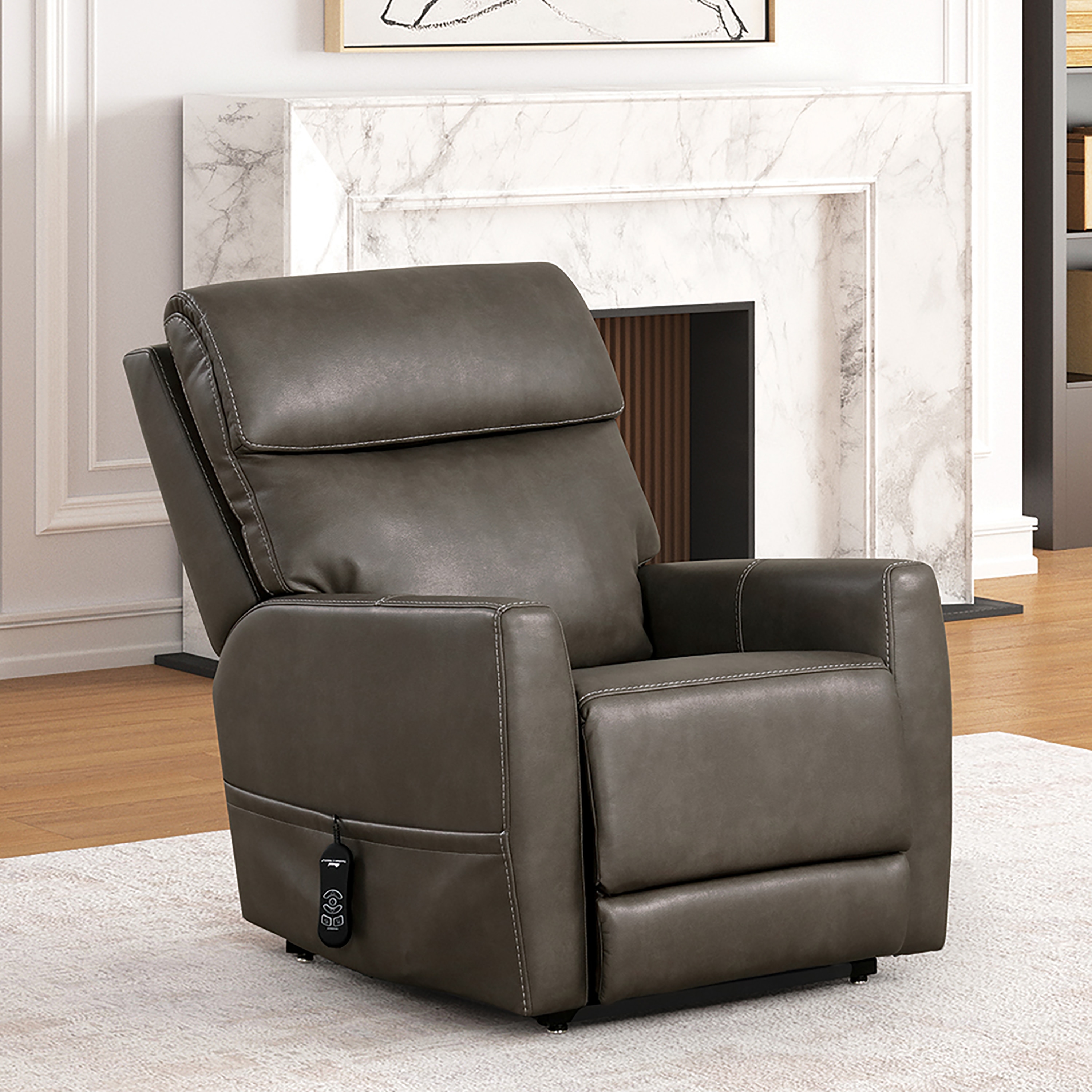 Gray Faux Leather Lift Recliner with USB Charging