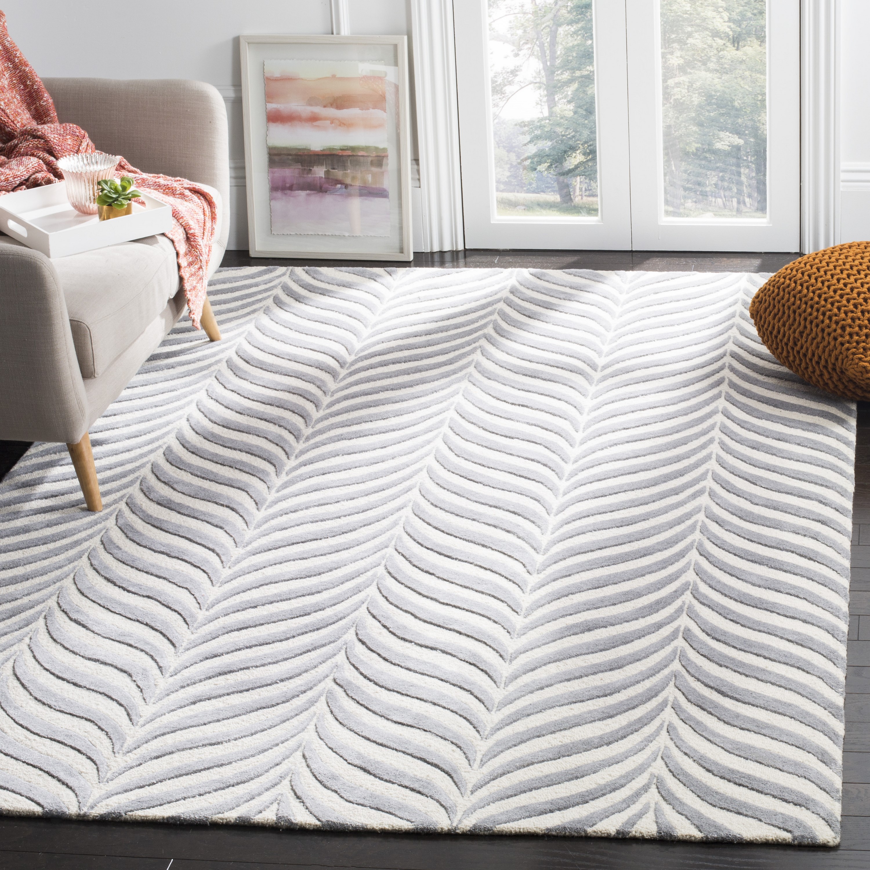 Safavieh BEL135B-8 Bella Sireli 8 x 10 (ft) Tufted Wool Ivory/Gray Rectangular Indoor Abstract Area rug