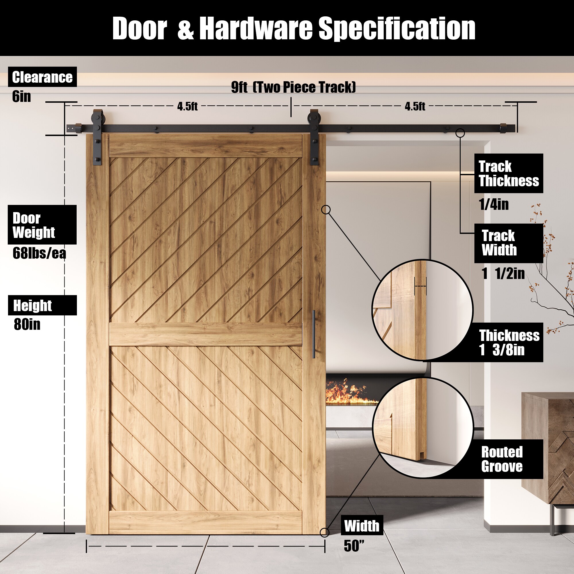 HOMACER YT1TGH108C-XT3-5080 Barn-Doors - View #2