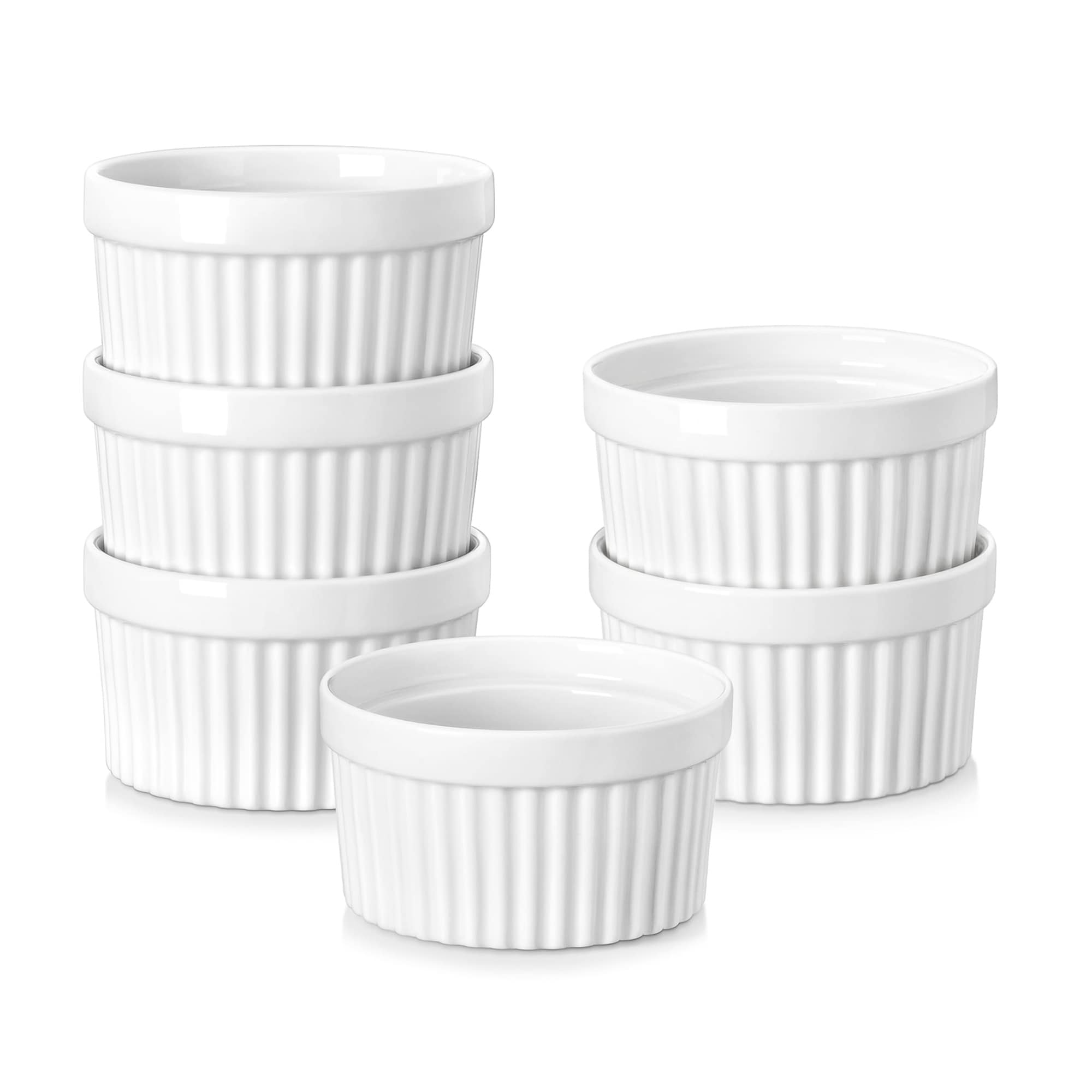 Aoibox  Porcelain 4 oz Oven Safe Ramekins Set of 6 White for Creme Brulee Custards Desserts Small Pudding Cups