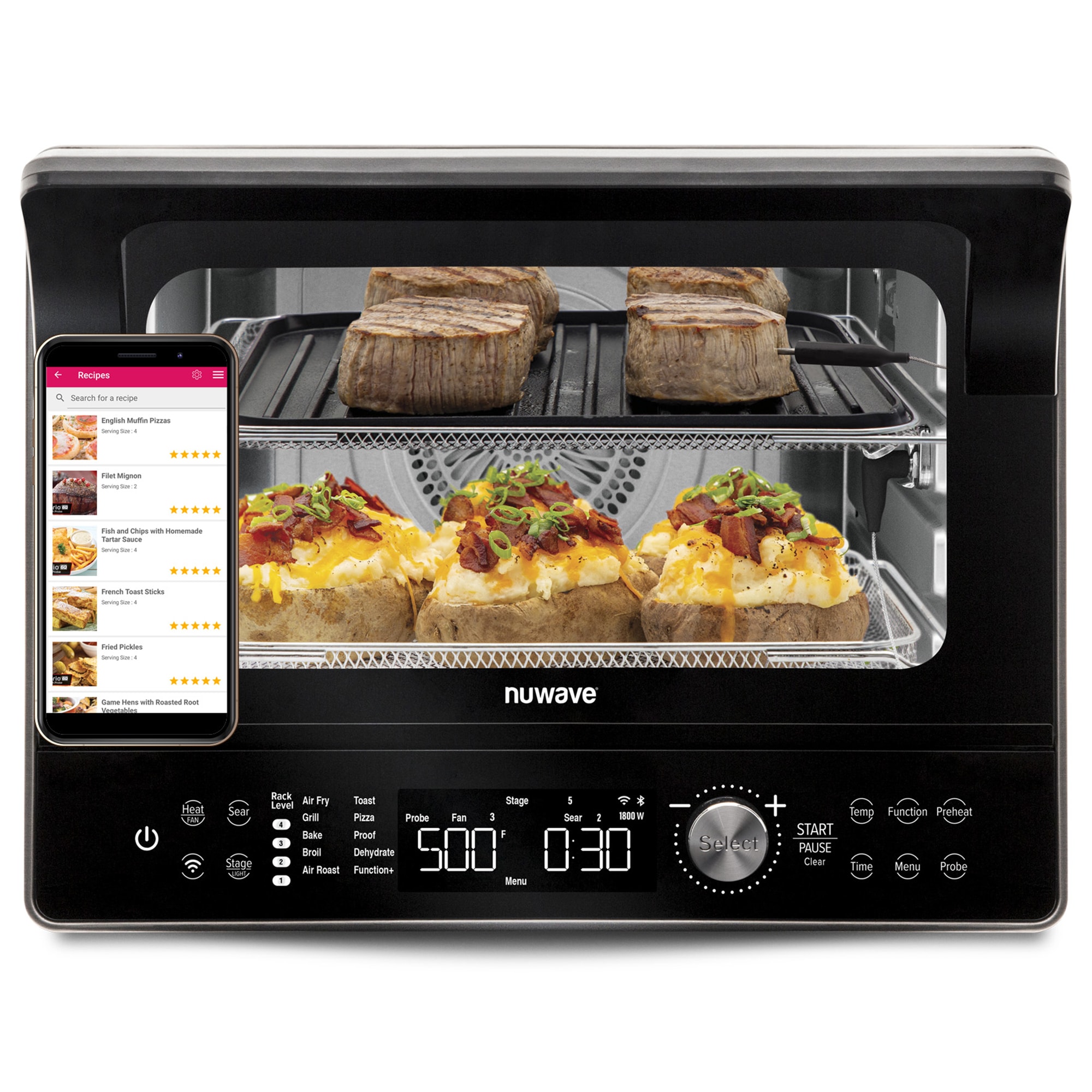 NuWave Todd English Air Fryer Toaster Oven with Pro-Smart Grill, Plug-In Grill & Air Fryer, 550F Preheat, 50-500f Temperature Controls, Top and Bottom