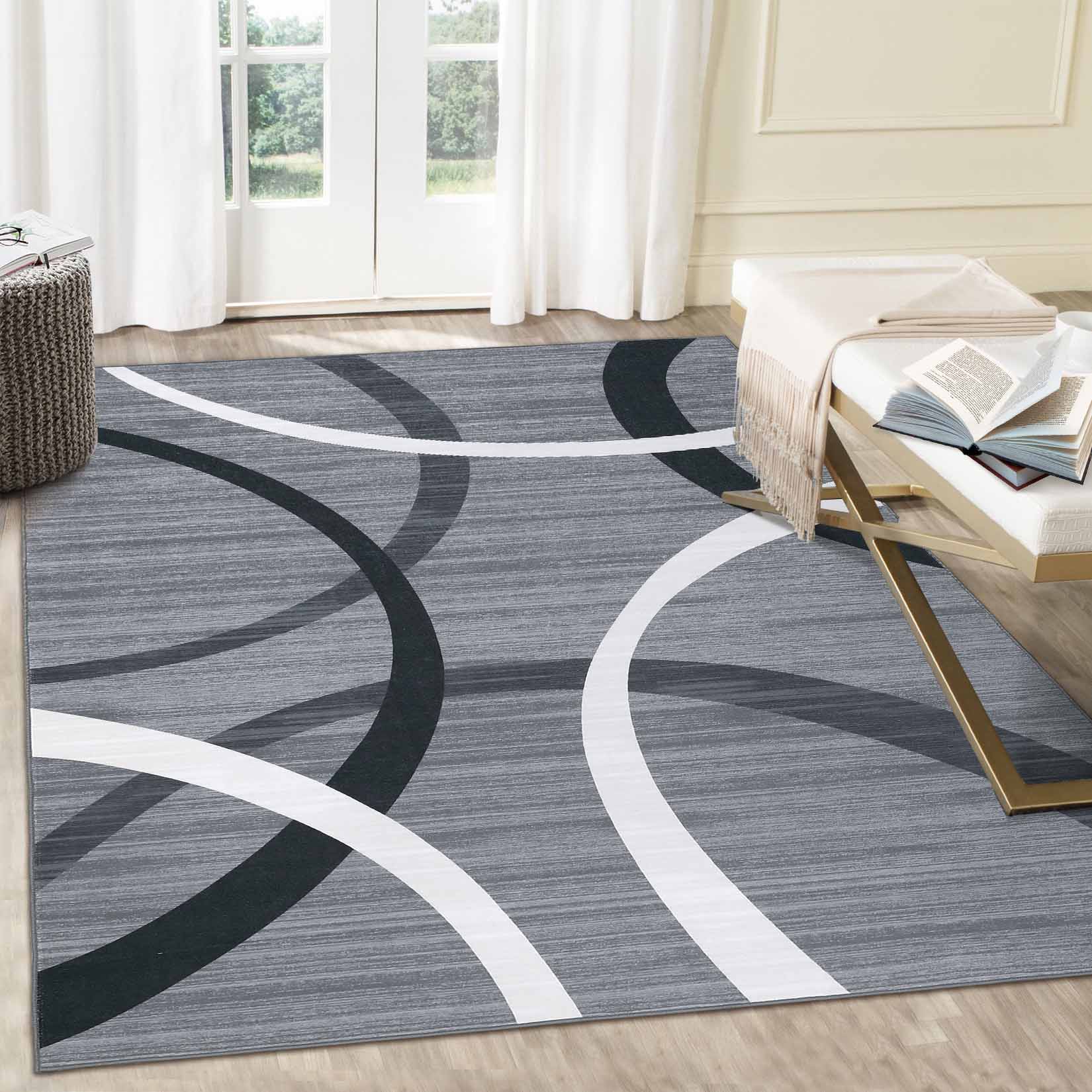 Garvee YXY-LO-PHO-150HL9WH 4 x 6 (ft) Loomed Polyester Gray Rectangular Indoor Geometric Mid-Century Modern Machine washable Area rug