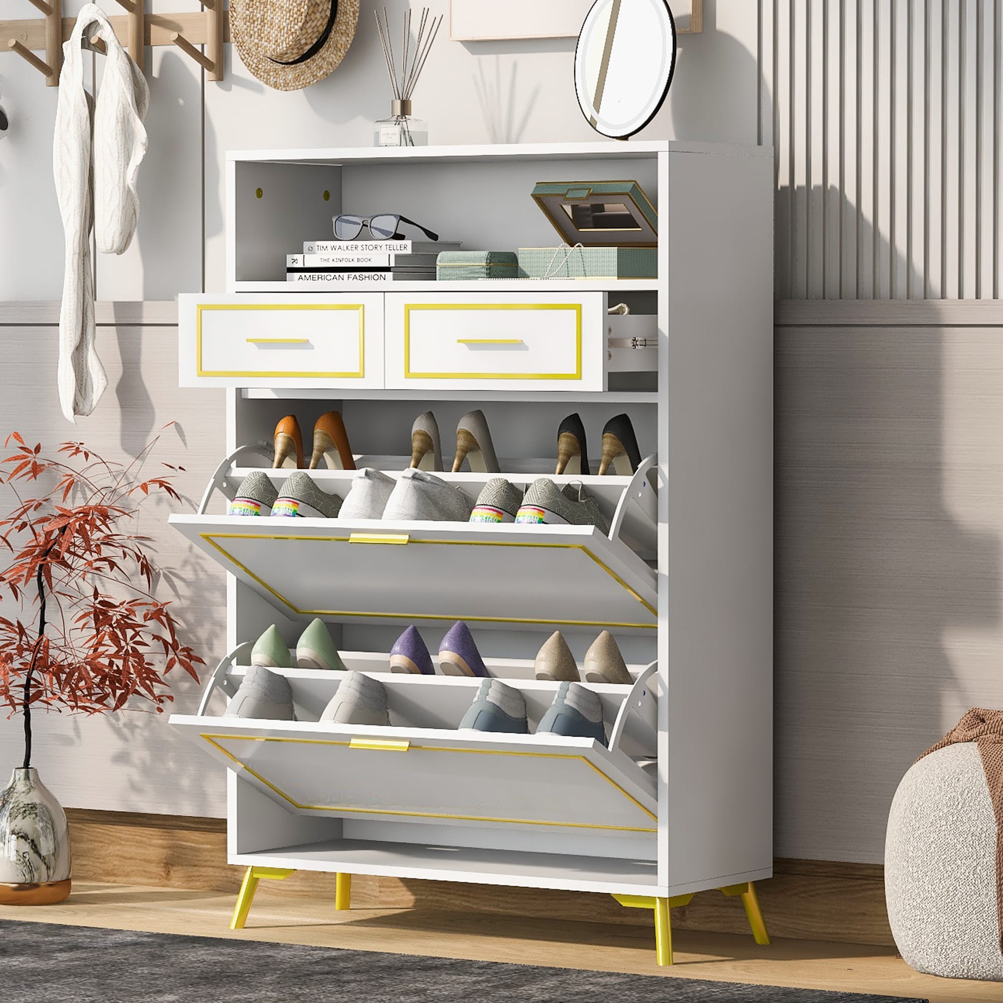 ModernLuxe L-WF531403AAK 47.2-Inches H 4 Tier 12 pair White MDF Shoe cabinet
