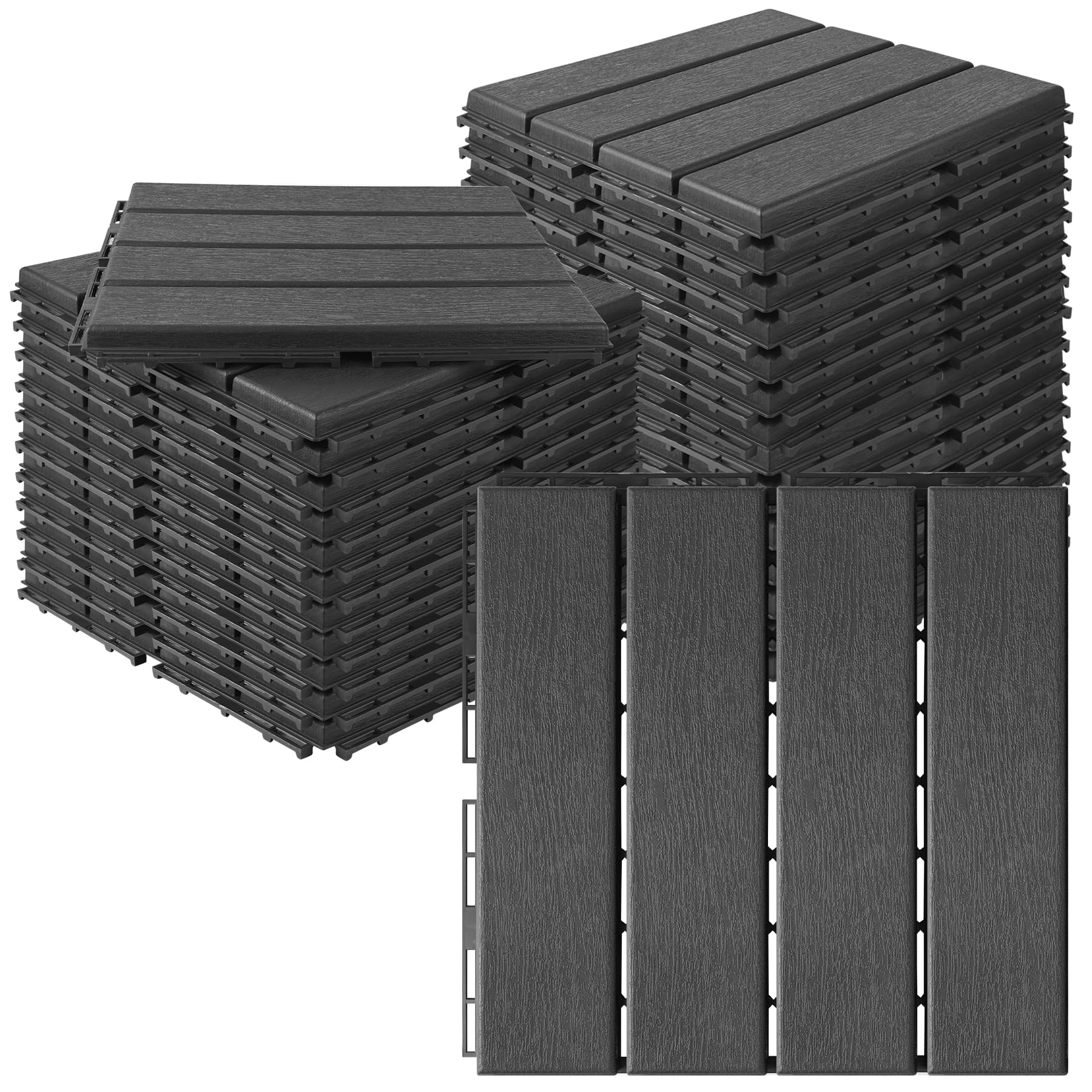 AKSCYZM 27 pcs Plastic Interlocking Deck Tiles 12 x 12 Inch Waterproof Non Slip Flooring Tile for Indoor Outdoor Patio Balcony Backyard Porch #LAK0628K017