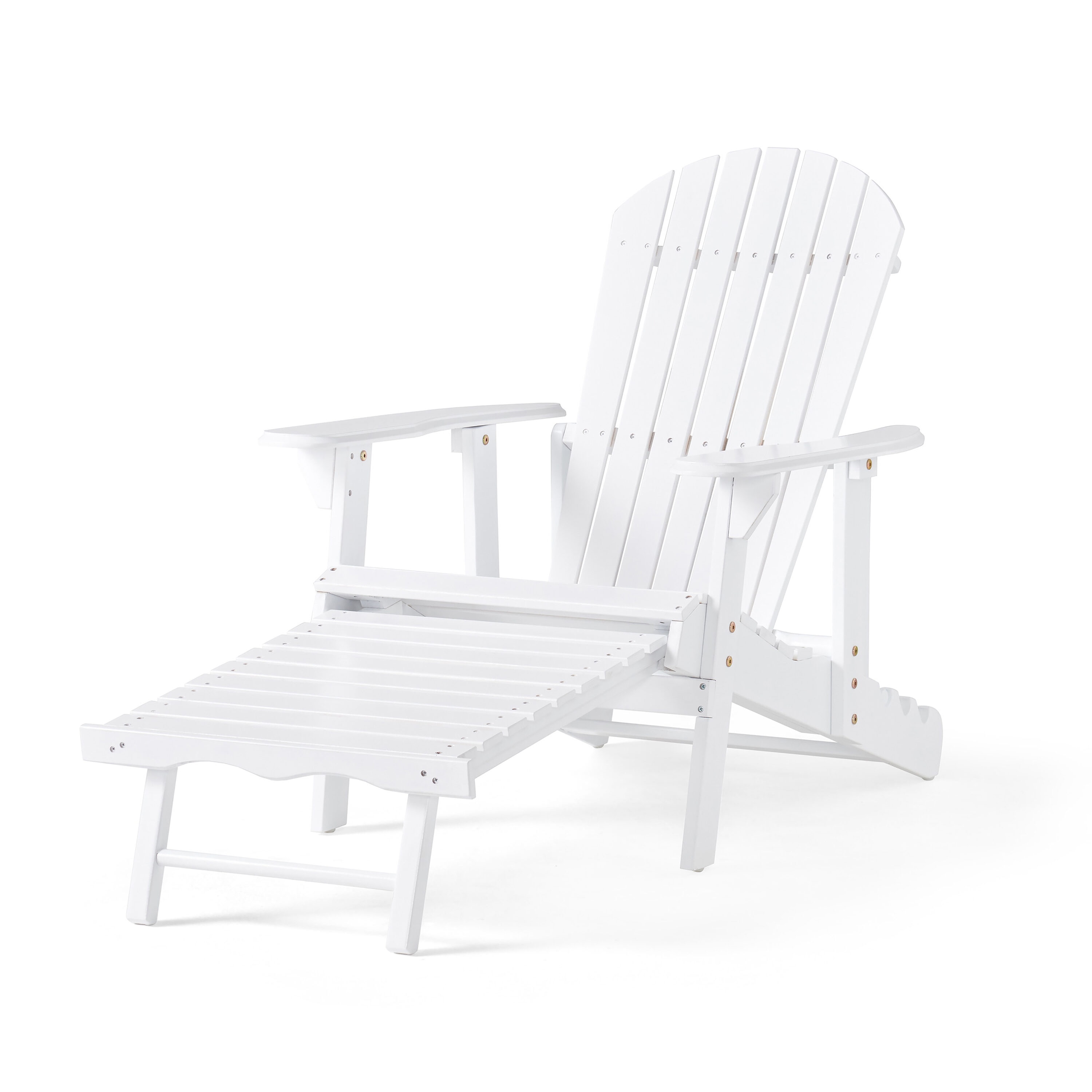 Moda Furnishings MD57345-WHI Classic White Wood Frame Stationary Adirondack Chair with Slat Seat