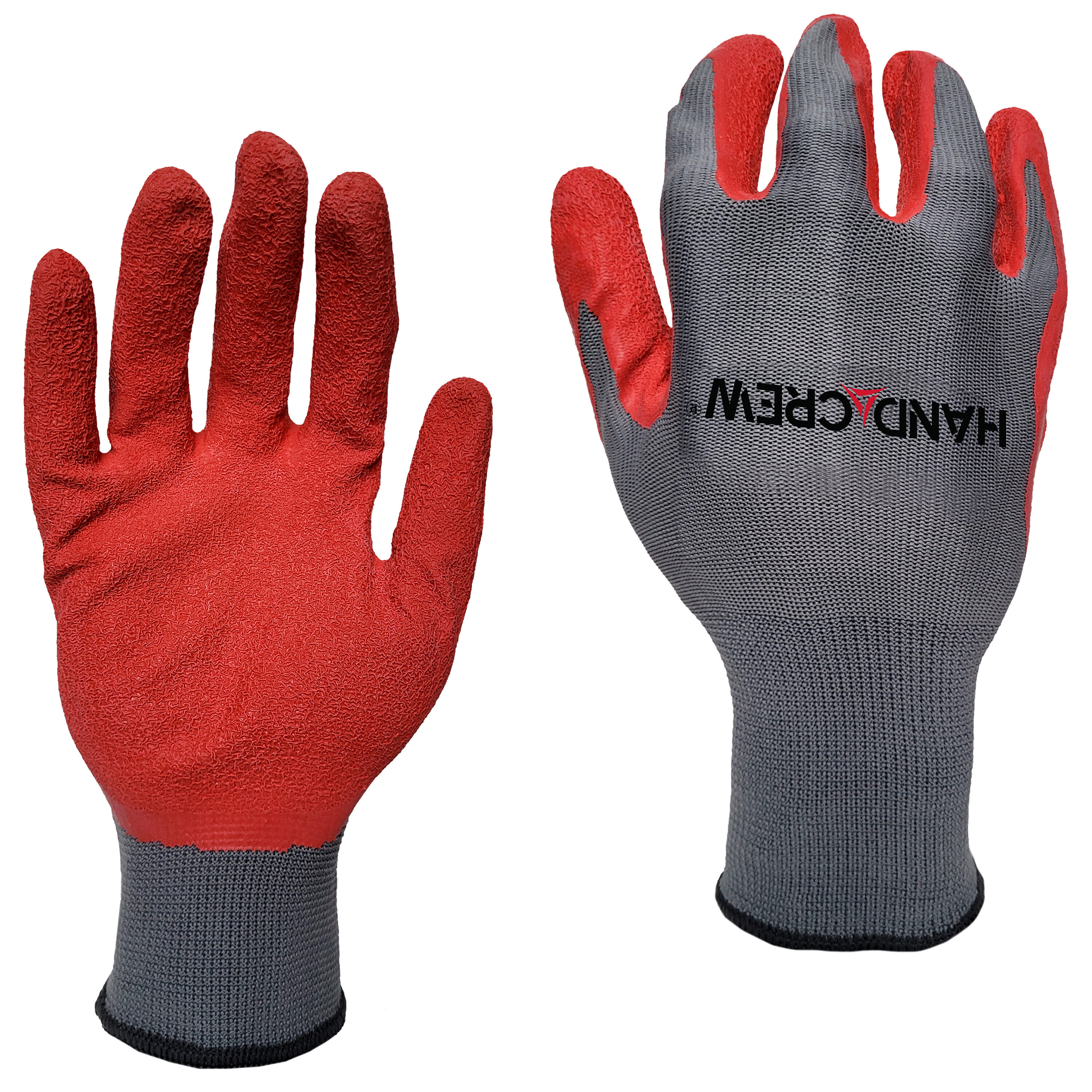 HandCrew USHG-3597-10 One size fits all Red Latex dipped Latex Construction Gloves 6 -Pairs