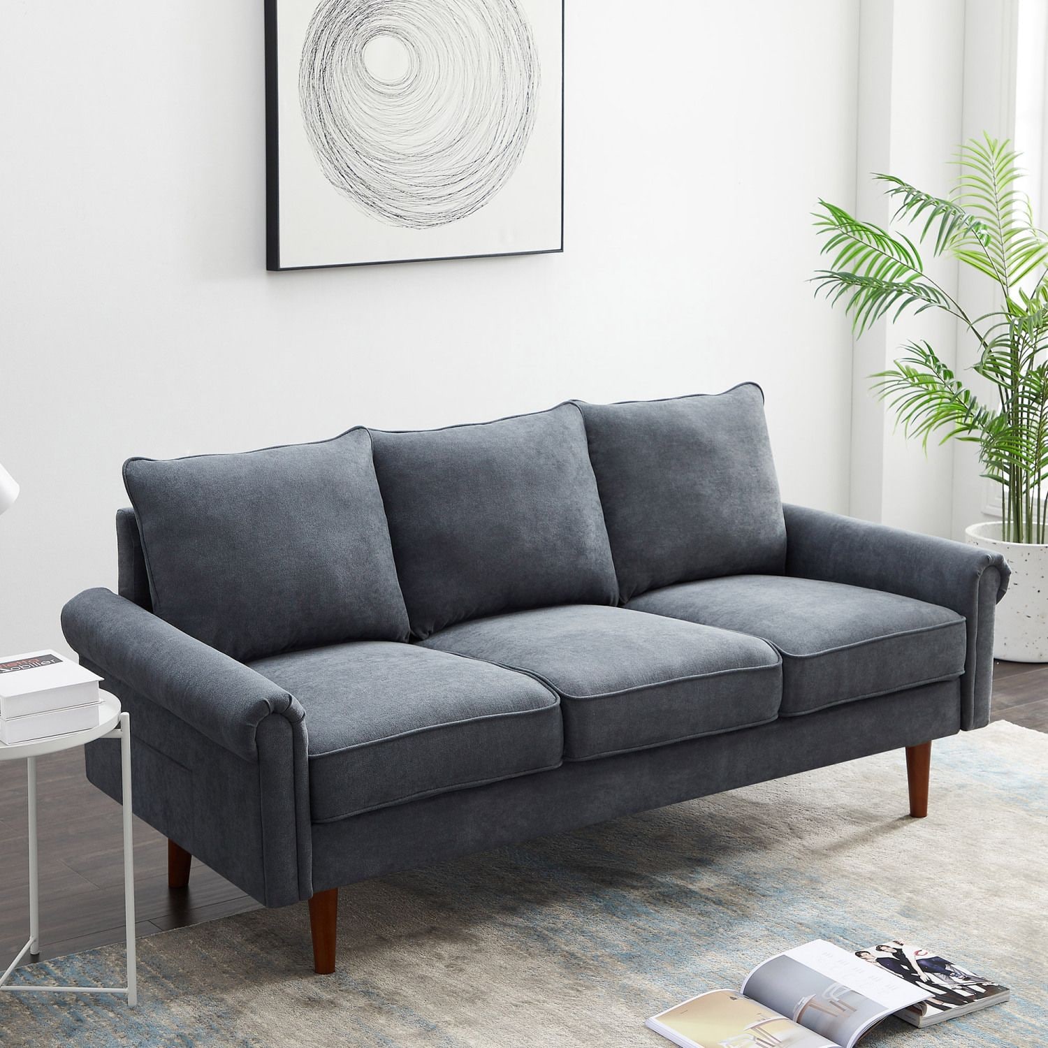 JASMODER W38814037 31.89-in Modern Gray Polyester/Blend Sofa