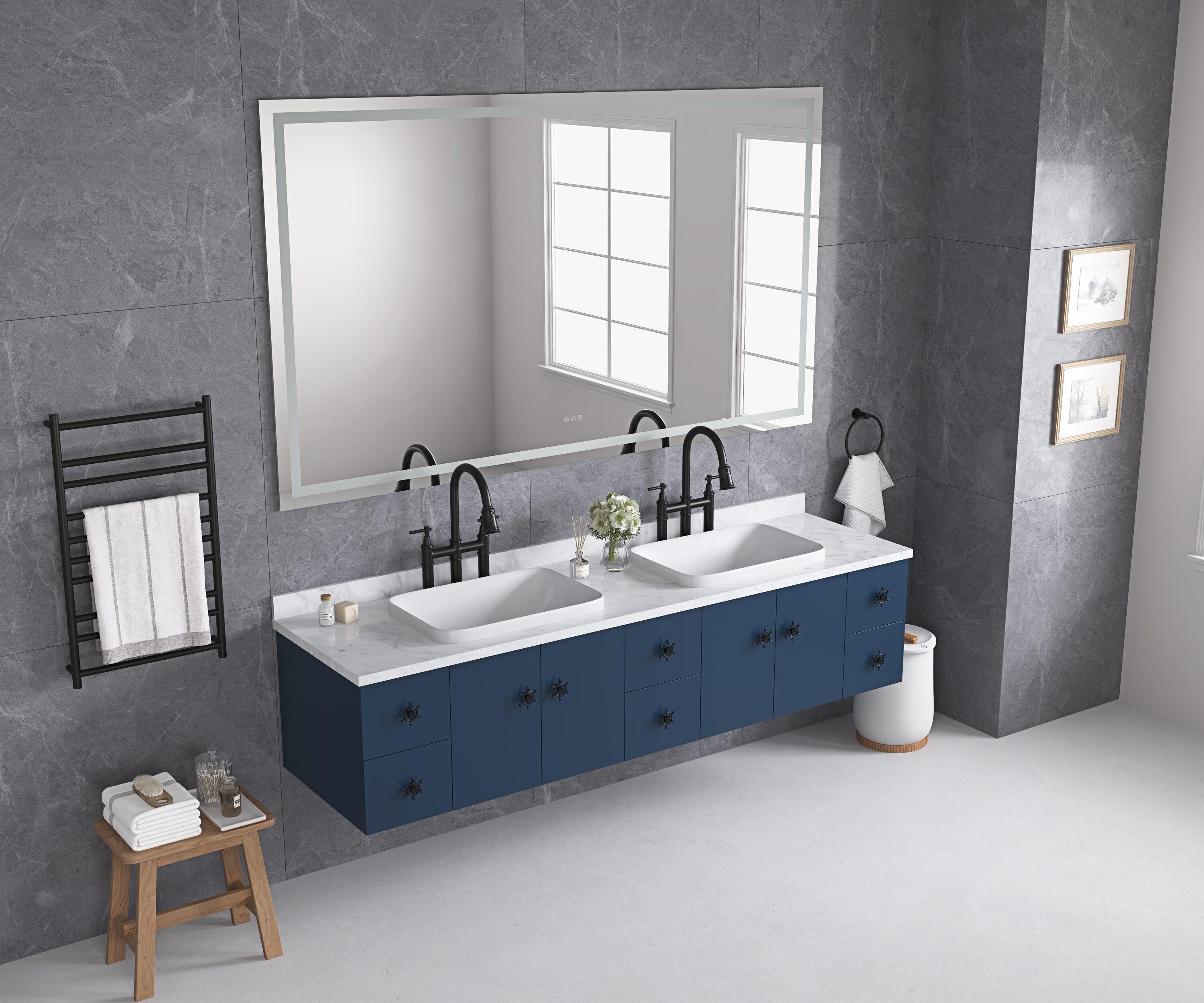 LOVMOR SF-Y-W2287P277637 84 x 48 Inch LED Bathroom Mirror with Front and Backlight Wall Mounted Vanity Mirror Anti-Fog Memory 3 Colors Stepless Dimmable