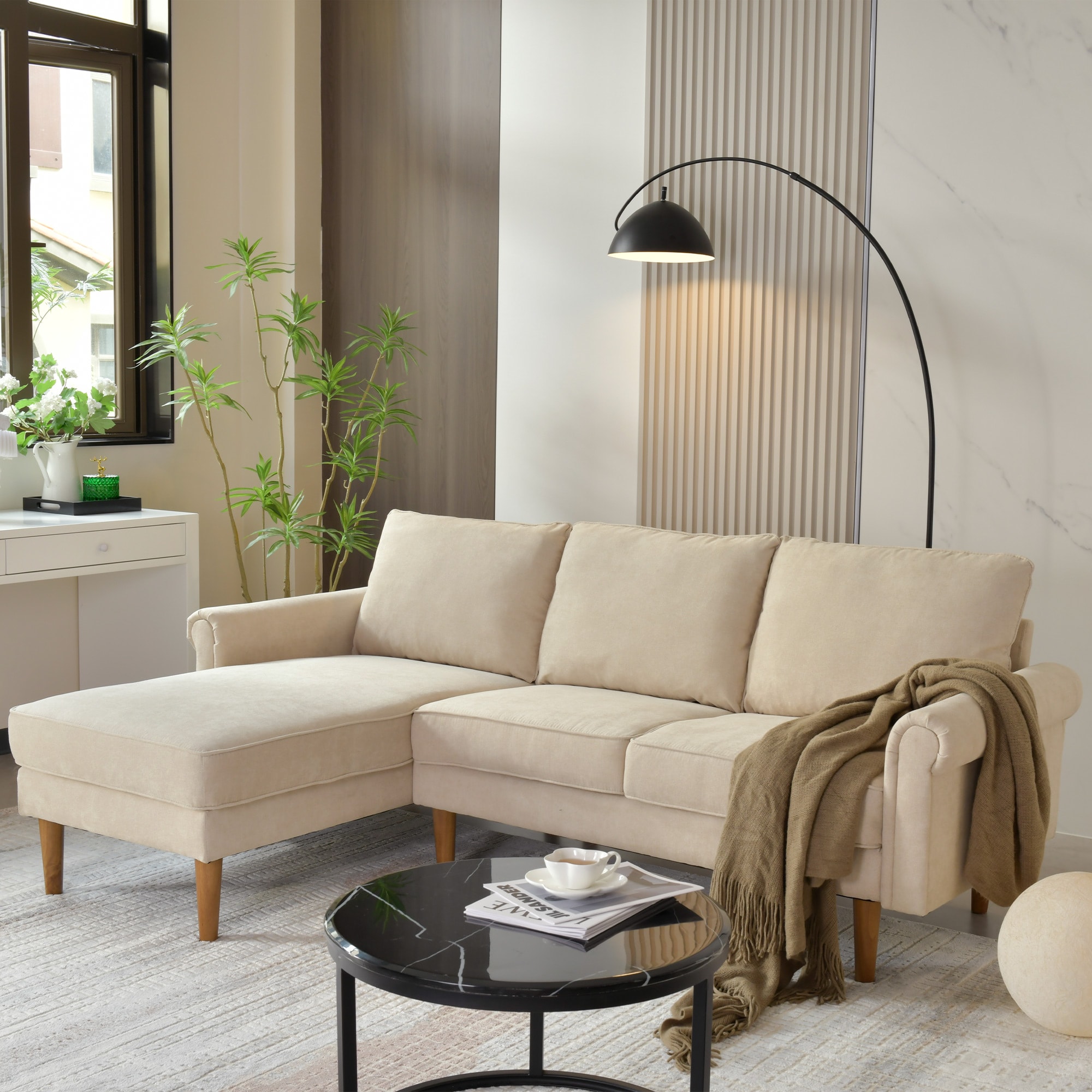 Ovios OTSGL200 81.5-Inches Modern Beige (Left chaise) 3 -seater Sectional