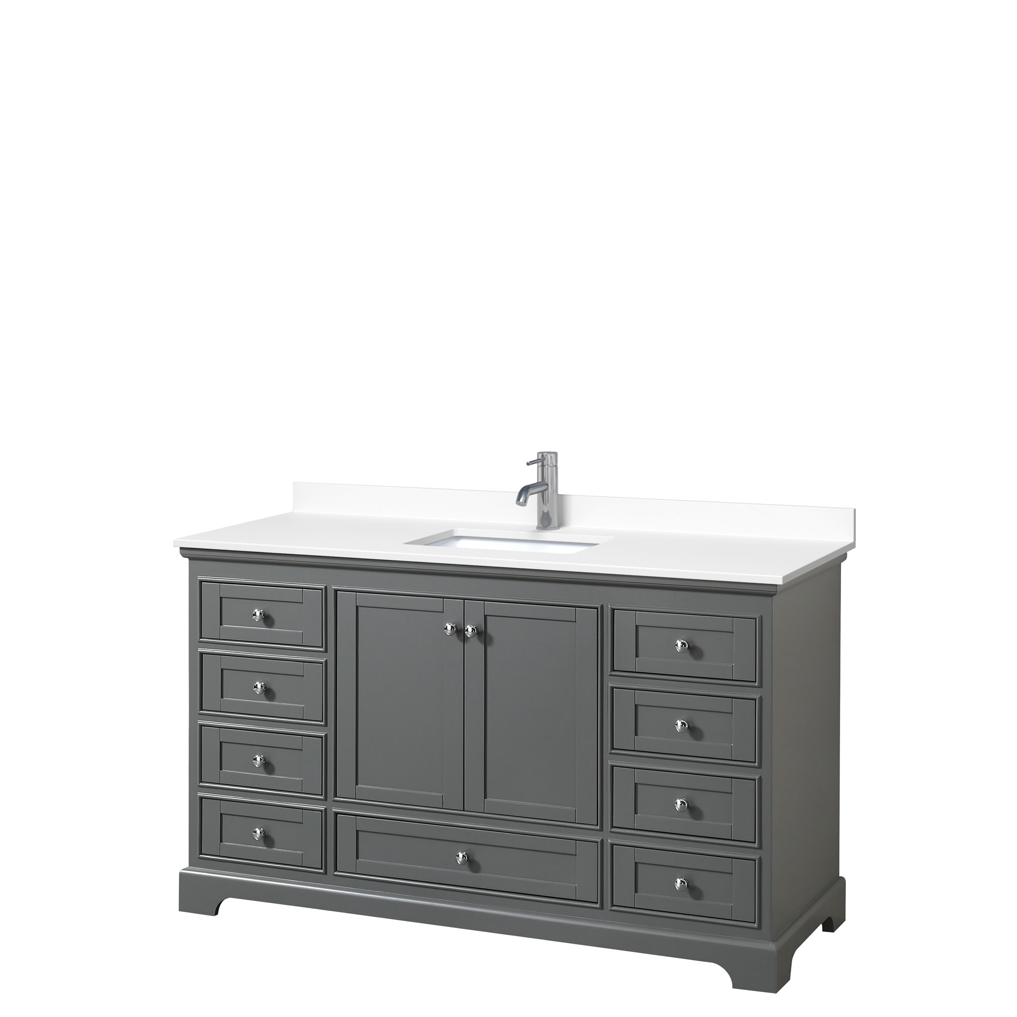 Wyndham Collection WCS202060SKGWCUNSMXX Deborah 60-in Dark Gray with Polished Chrome Trim Undermount Single Sink Bathroom Vanity with White Cultured Marble Cultured Marble Top