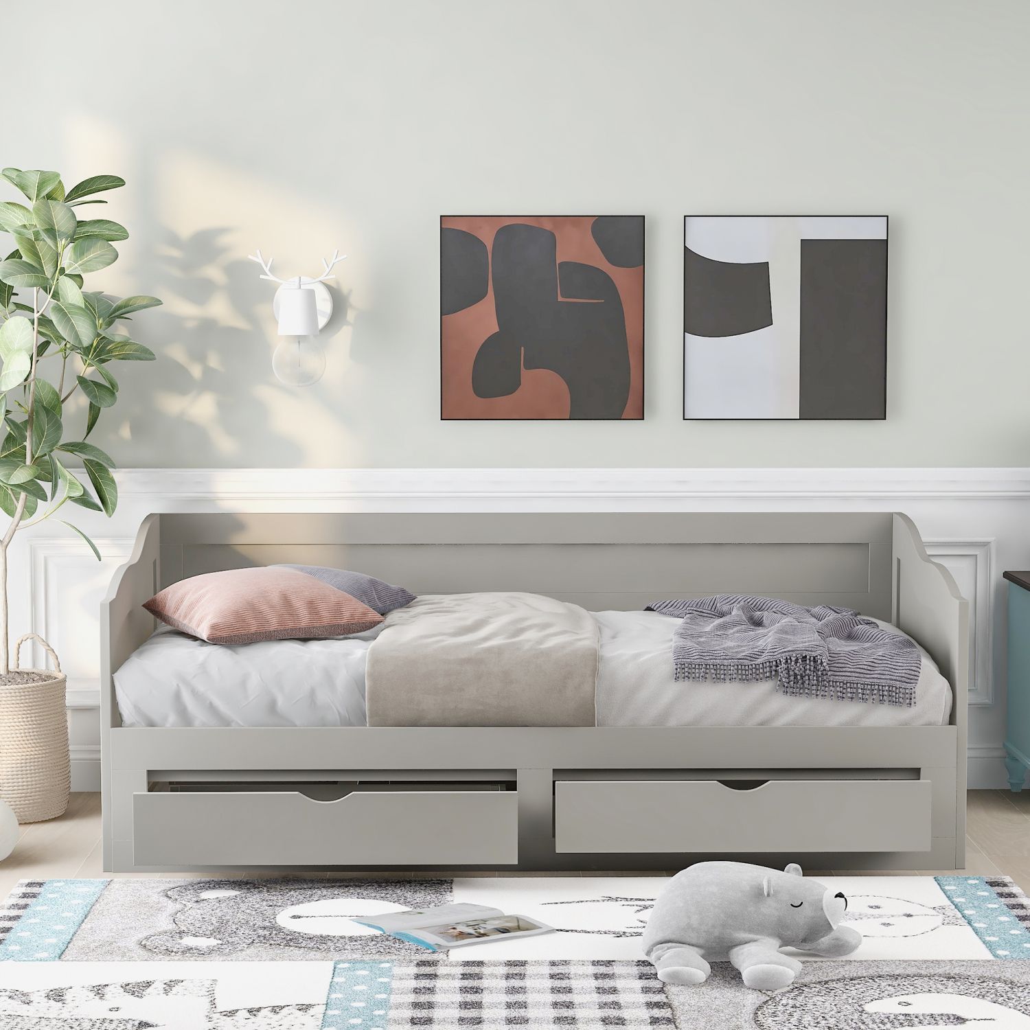 JASMODER LP000519AAE Gray Twin Composite Platform Bed with Storage