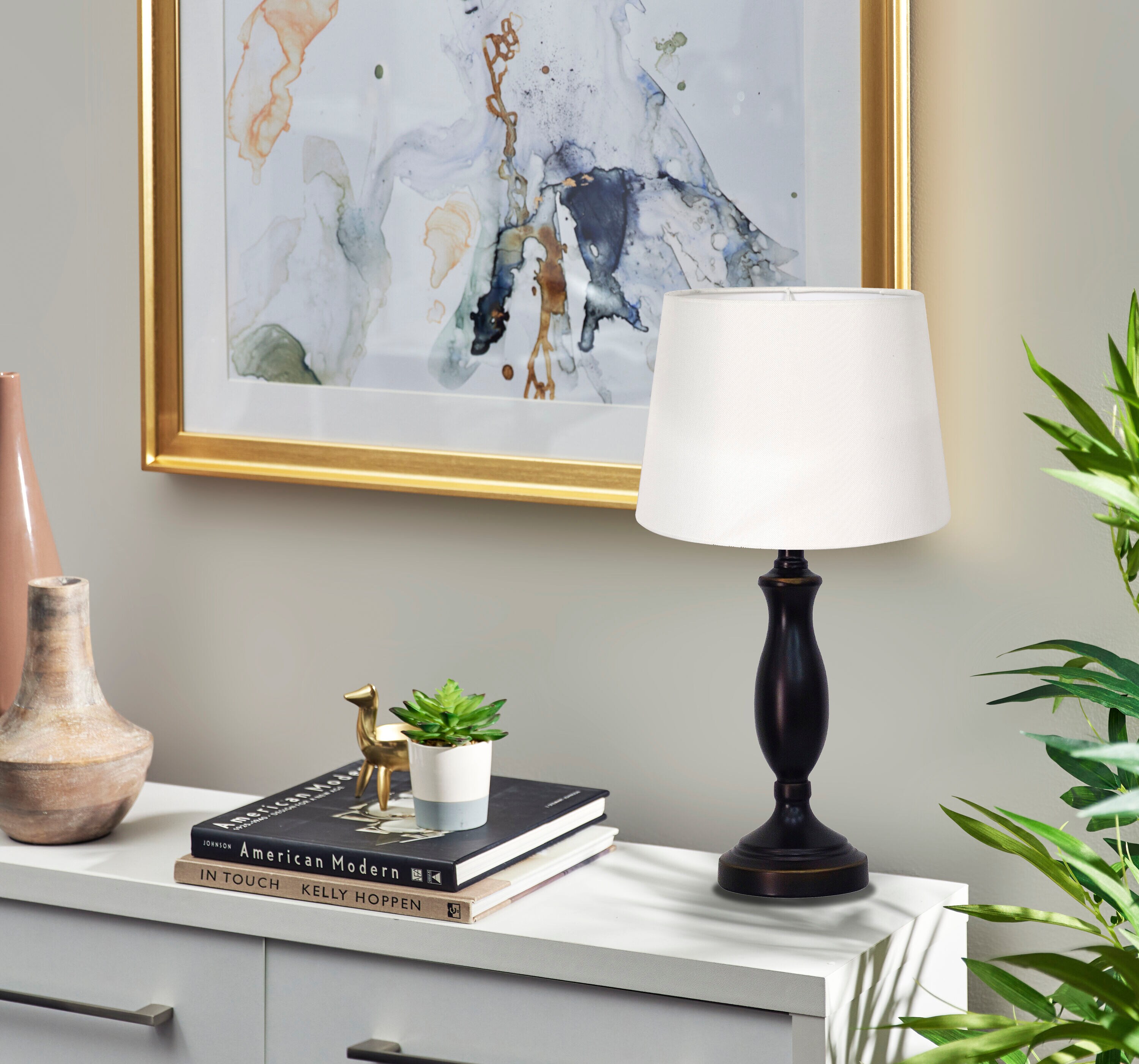 allen + roth 13.25-in Matte Misson Bronze Plug-in Metal Lamp Base