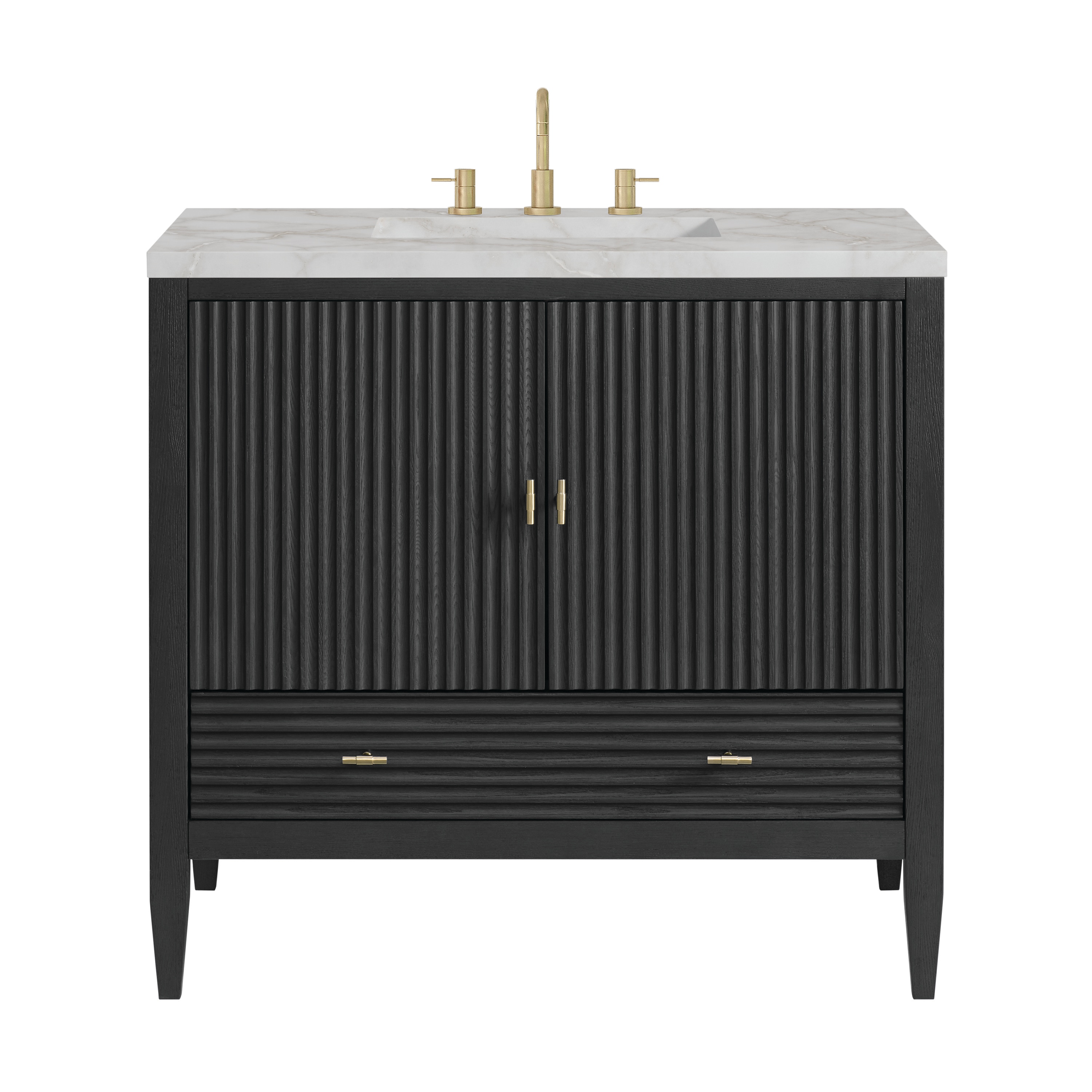 36" Black Plywood Freestanding Single Vanity with Brass Accents