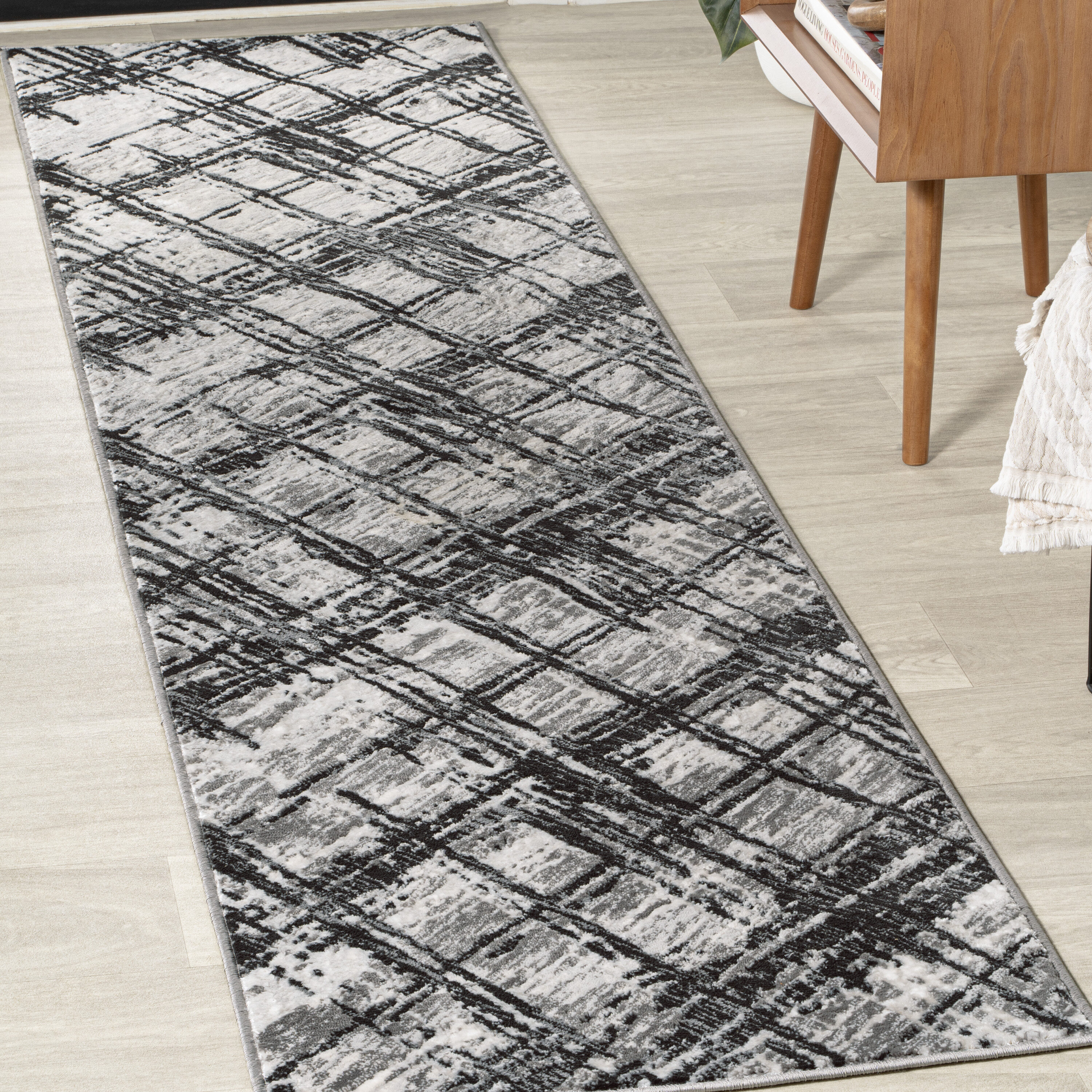JONATHAN  Y SOR201D-28 Silk Orchid Slant 2 x 8 (ft) Loomed Polypropylene Black/Gray Rectangular Indoor Stripe Bohemian/Eclectic Runner rug