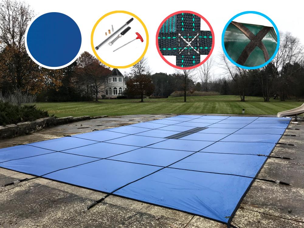 WaterWarden Safety Pool Cover for 20' x 38' in Ground Pool - Blue Solid with Center Drain Panel