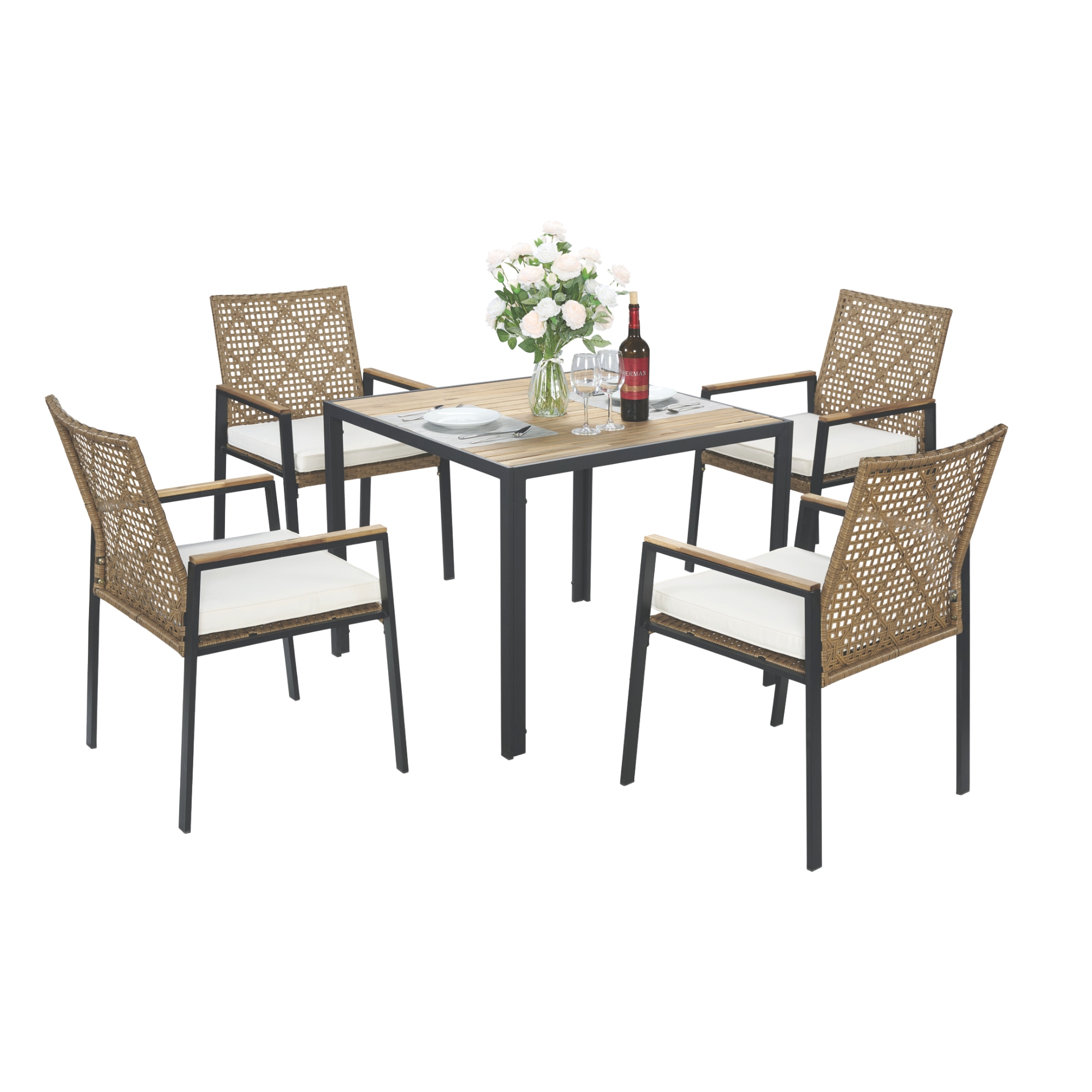 LOVMOR SF-R-W2391S00003 All Weather 5-Piece Patio Dining Table Sets Yellow Color