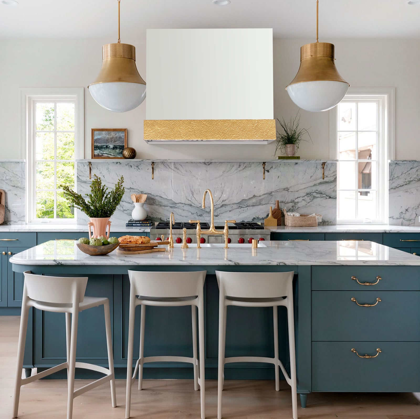 White and Gold Stainless Steel Wall Mounted Range Hood