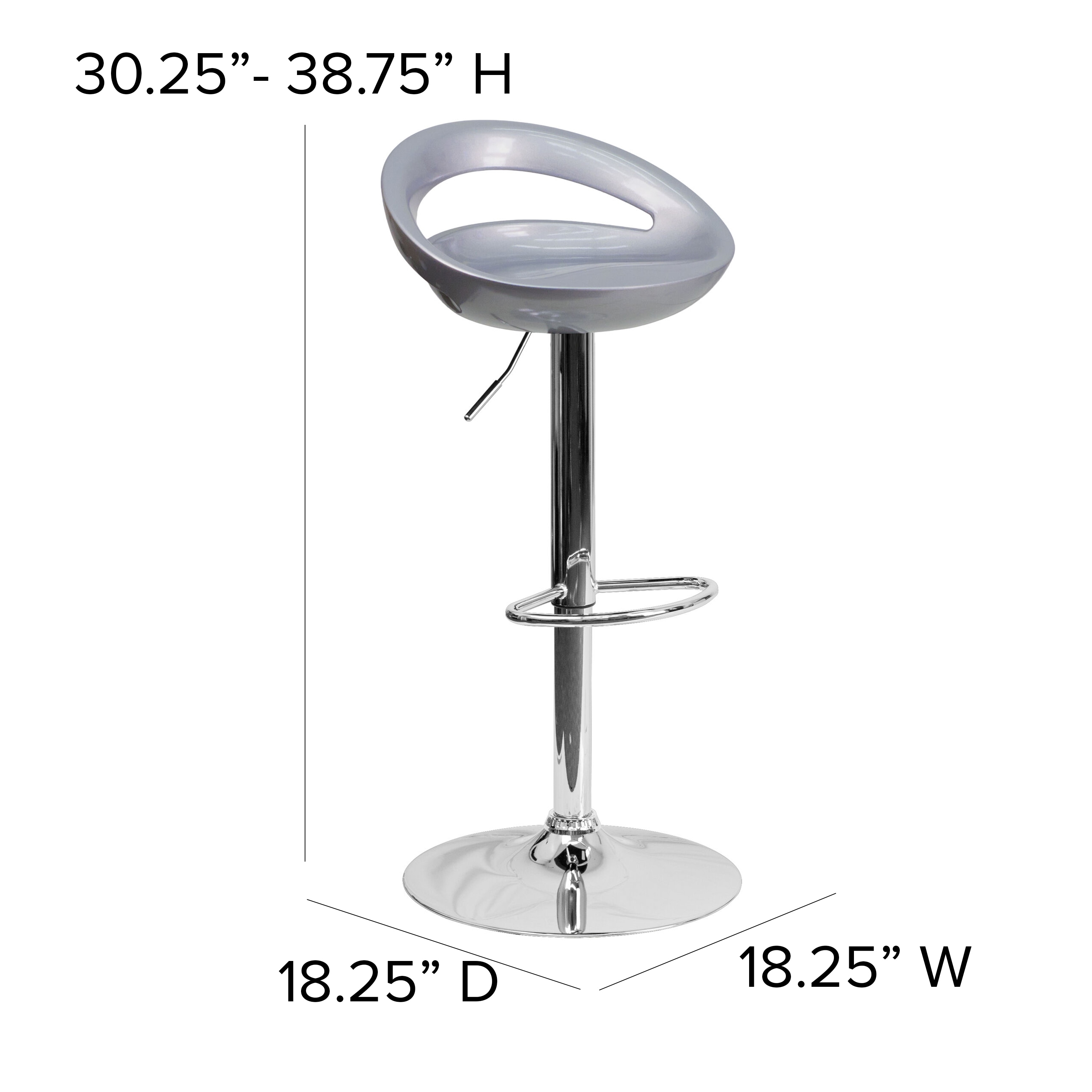 Sleek Silver Swivel Adjustable Height Backless Barstool