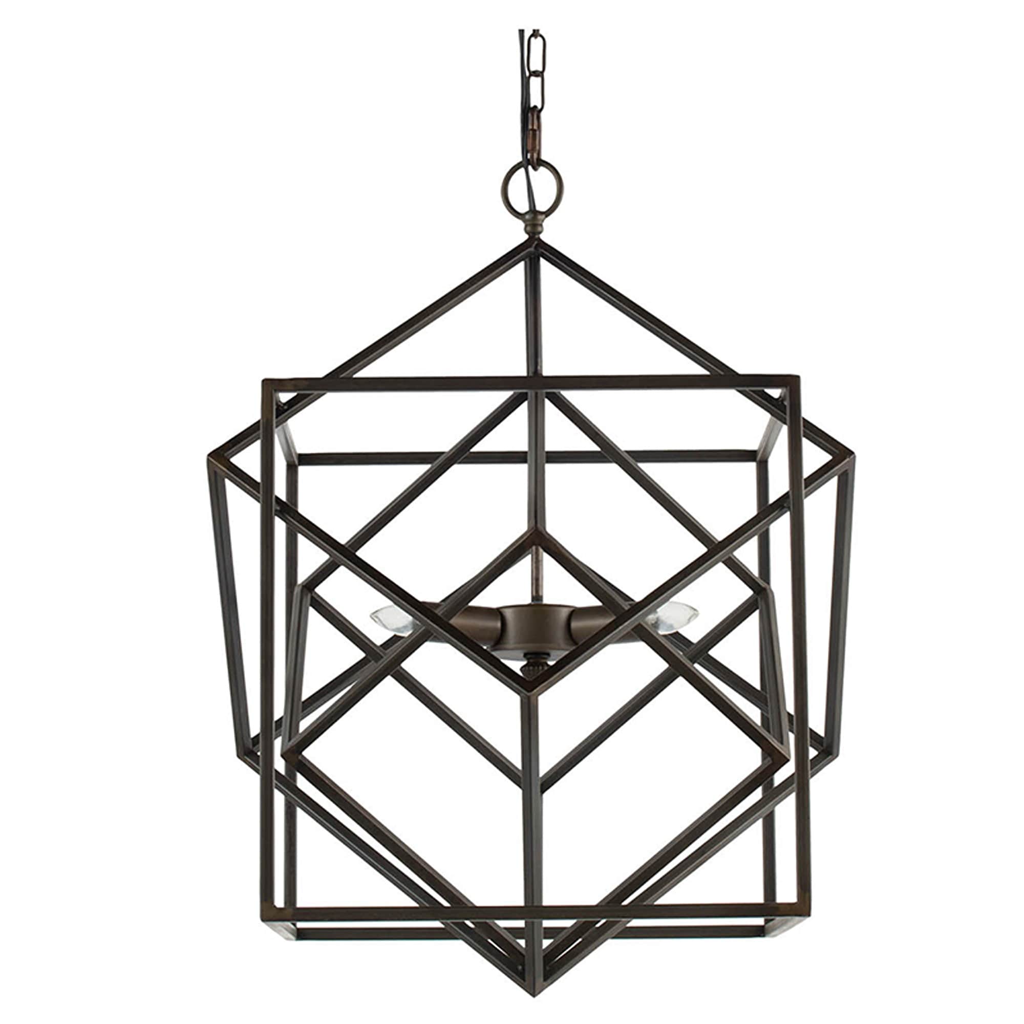 Elegant Black Iron and Crystal 19" Geometric Plug-in Chandelier
