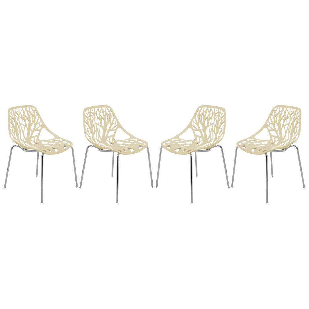 Leisuremod BG3143481 Modern Asbury Dining Chair w Chromed Legs Set of 4