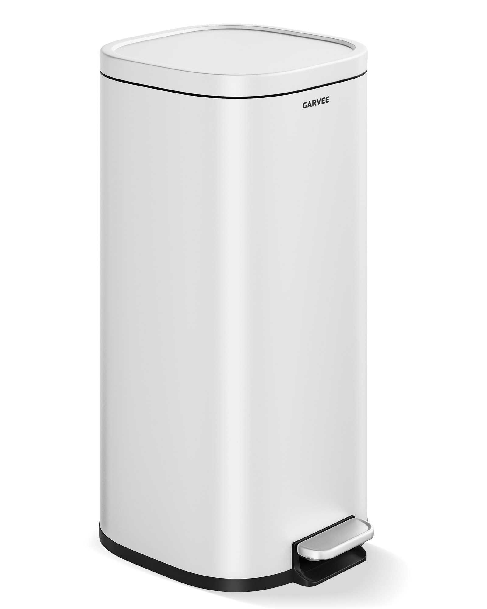 IdealHouse 30L Stainless Steel Step Trash Can with Inner Bucket - 8 Gallon Rectangular Kitchen Garbage Bin - Quiet Close Lid Smudge-Proof Finish and Hands-Free Foot Pedal - Ideal for Home and Office White