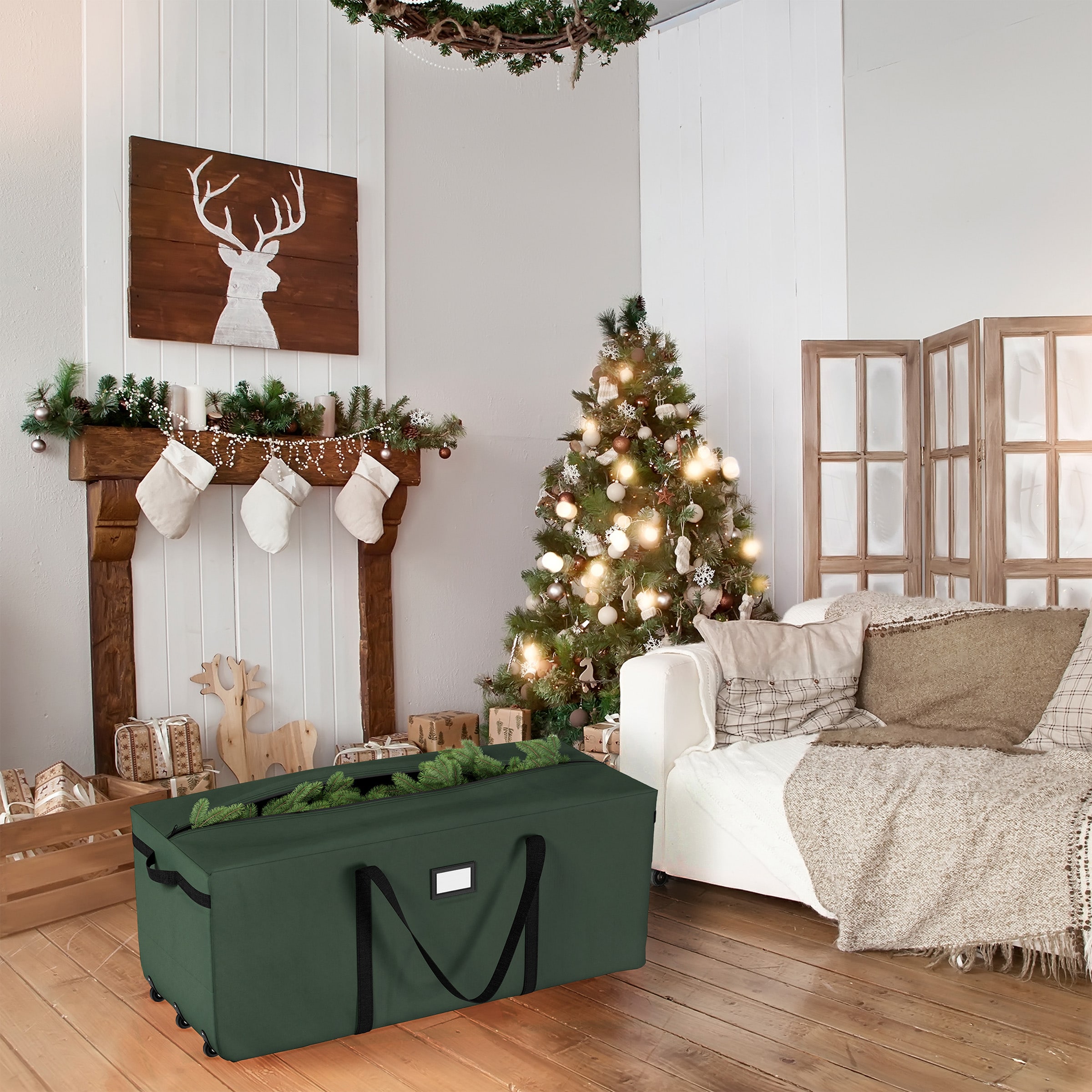 Hastings Home 59-in W x 24.5-in H Green Rolling Christmas Tree