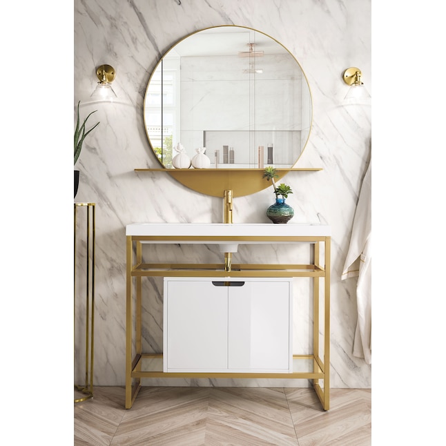 James Martin Vanities Boston Radiant Gold Stainless Steel Freestanding  Transitional Console Sink with Base (39.5-in x 15.4-in x 35.5-in) in the  Console Sinks department at