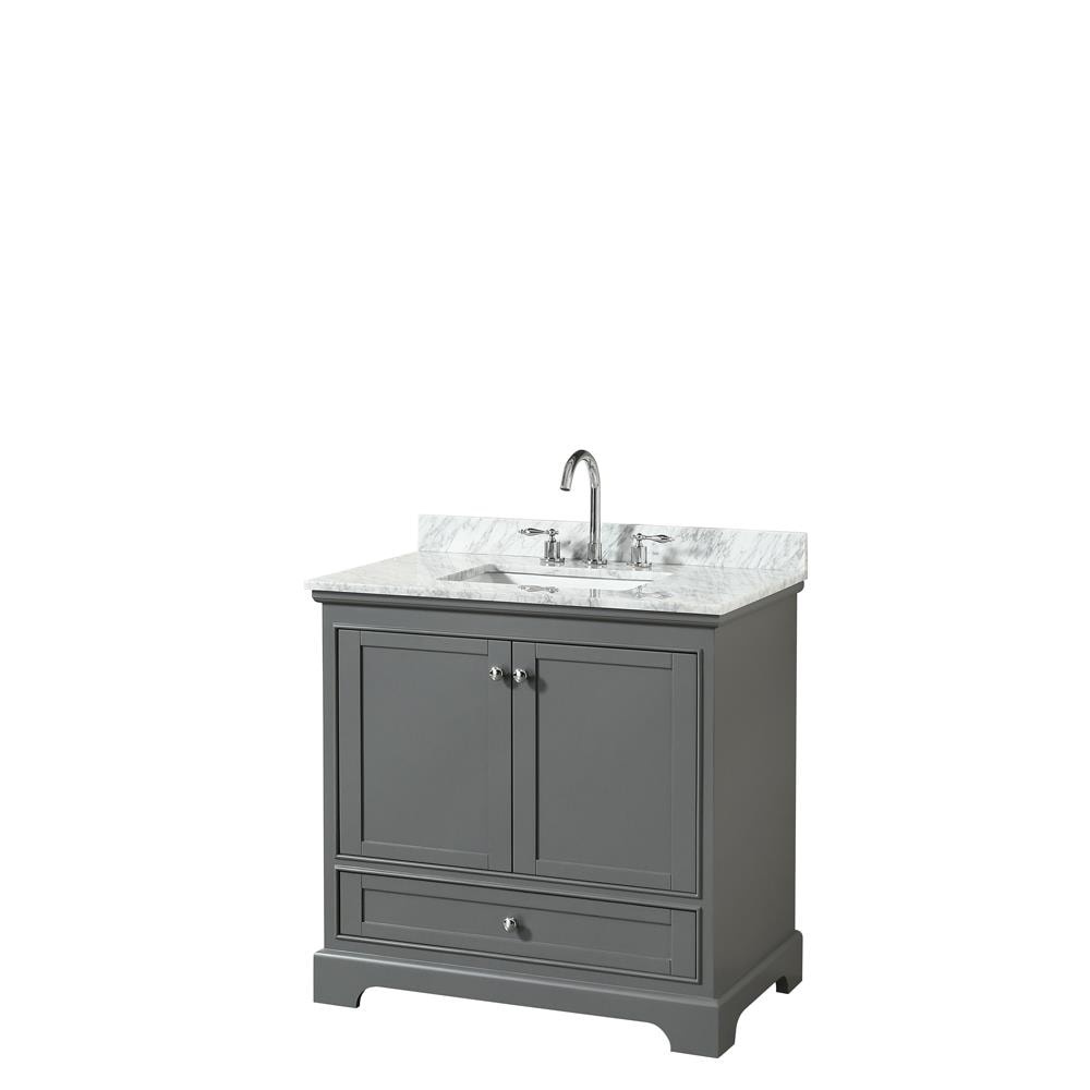 Wyndham Collection WCS202036SKGCMUNSMXX Deborah 36-in Dark Gray with Polished Chrome Trim Undermount Single Sink Bathroom Vanity with White Carrara Natural Marble Top