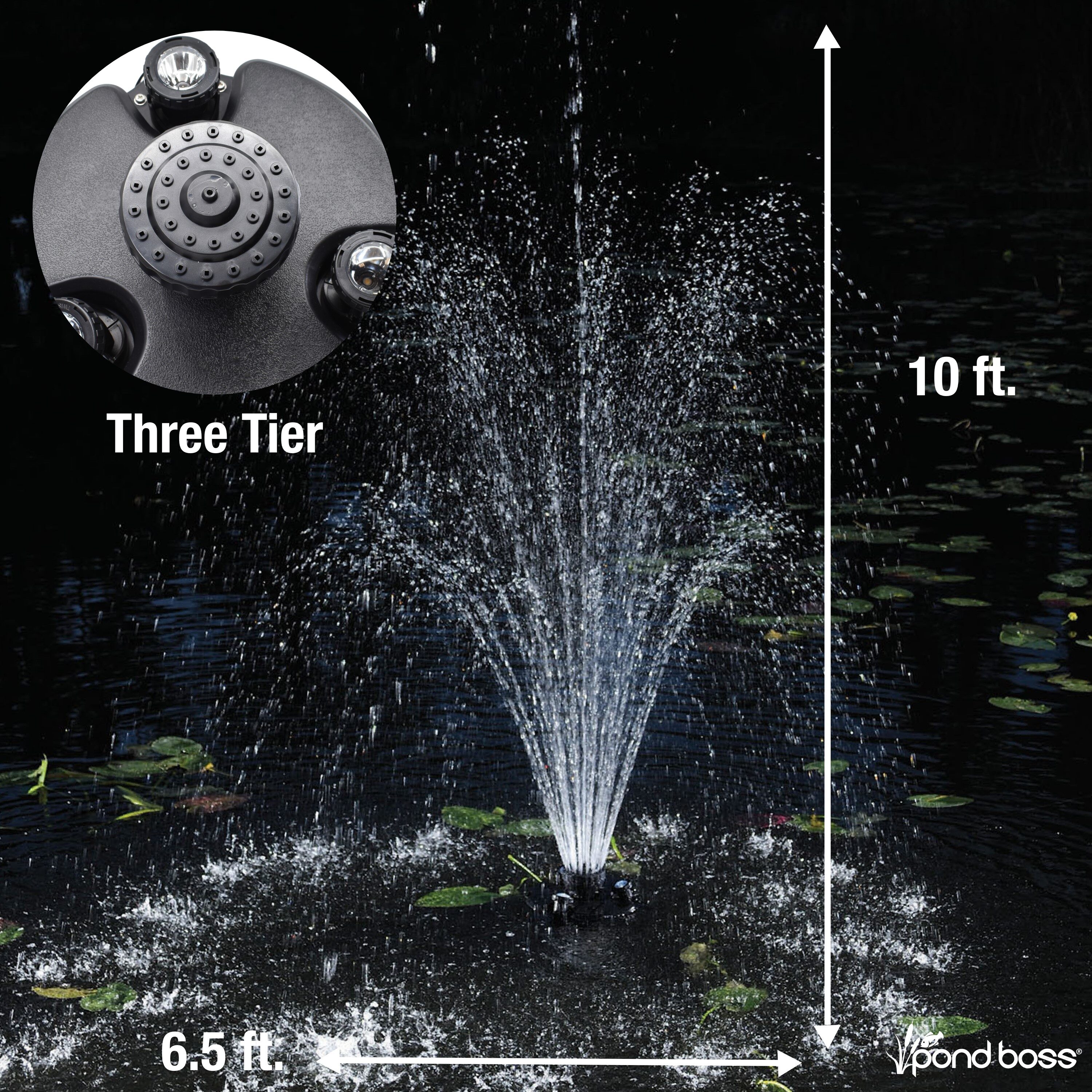 Pond Boss Black Pond Floating Fountain With Lights In The Pond ...