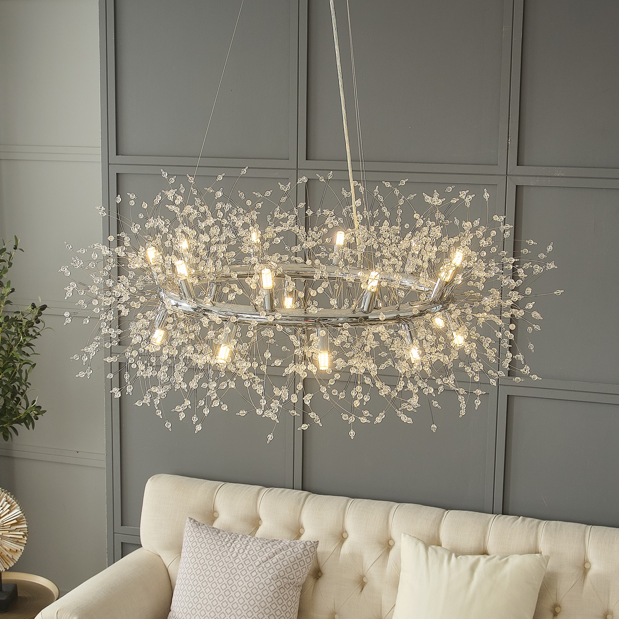 Bayfeve Modern luxury Crystal Chandelier 20-Light Chrome  Modern/Contemporary Clear Glass Teardrop LED Hanging Pendant Light in the Pendant  Lighting department at
